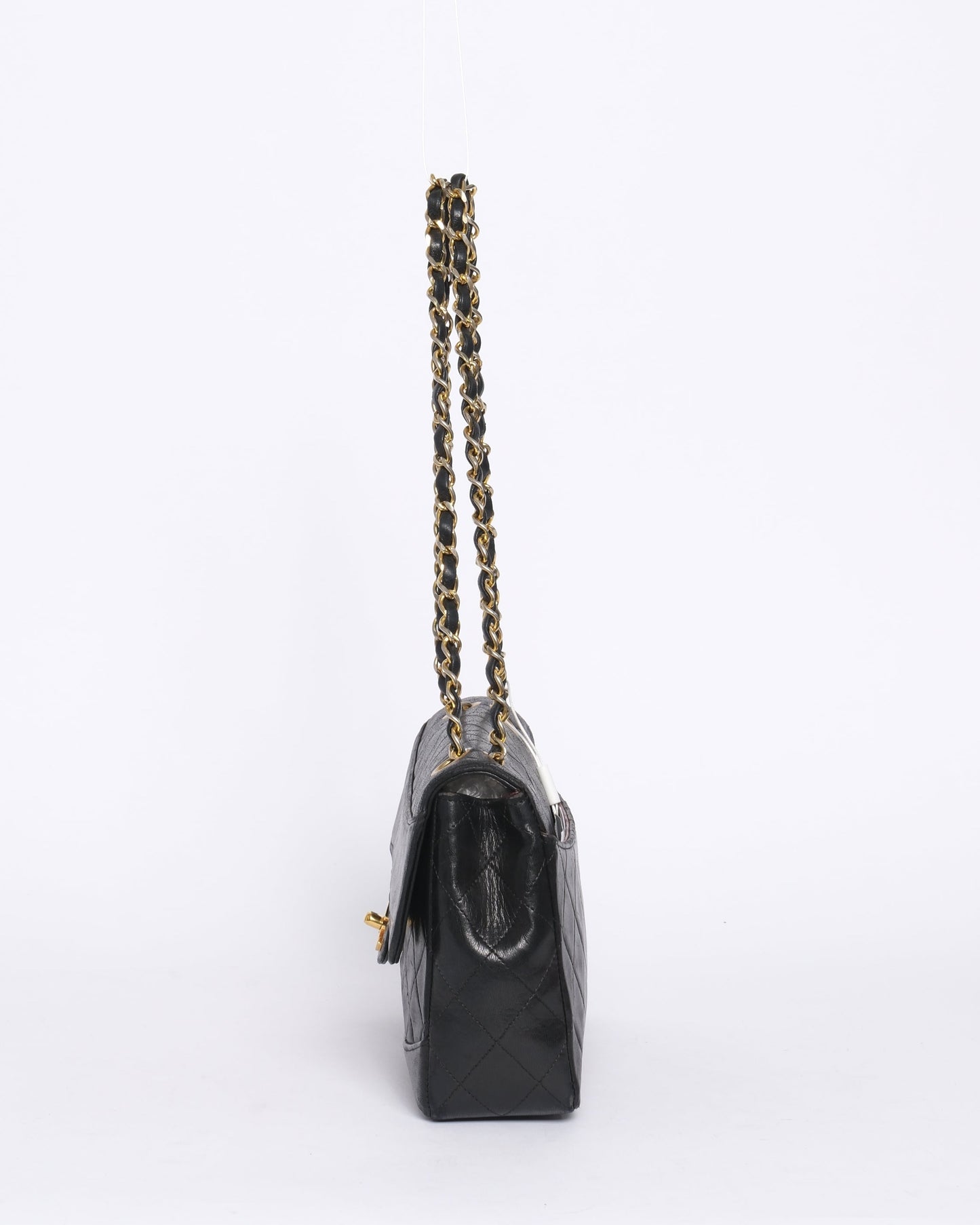 Chanel 1989 Black Lambskin Quilted Matelasse Chain Turn Lock Flap