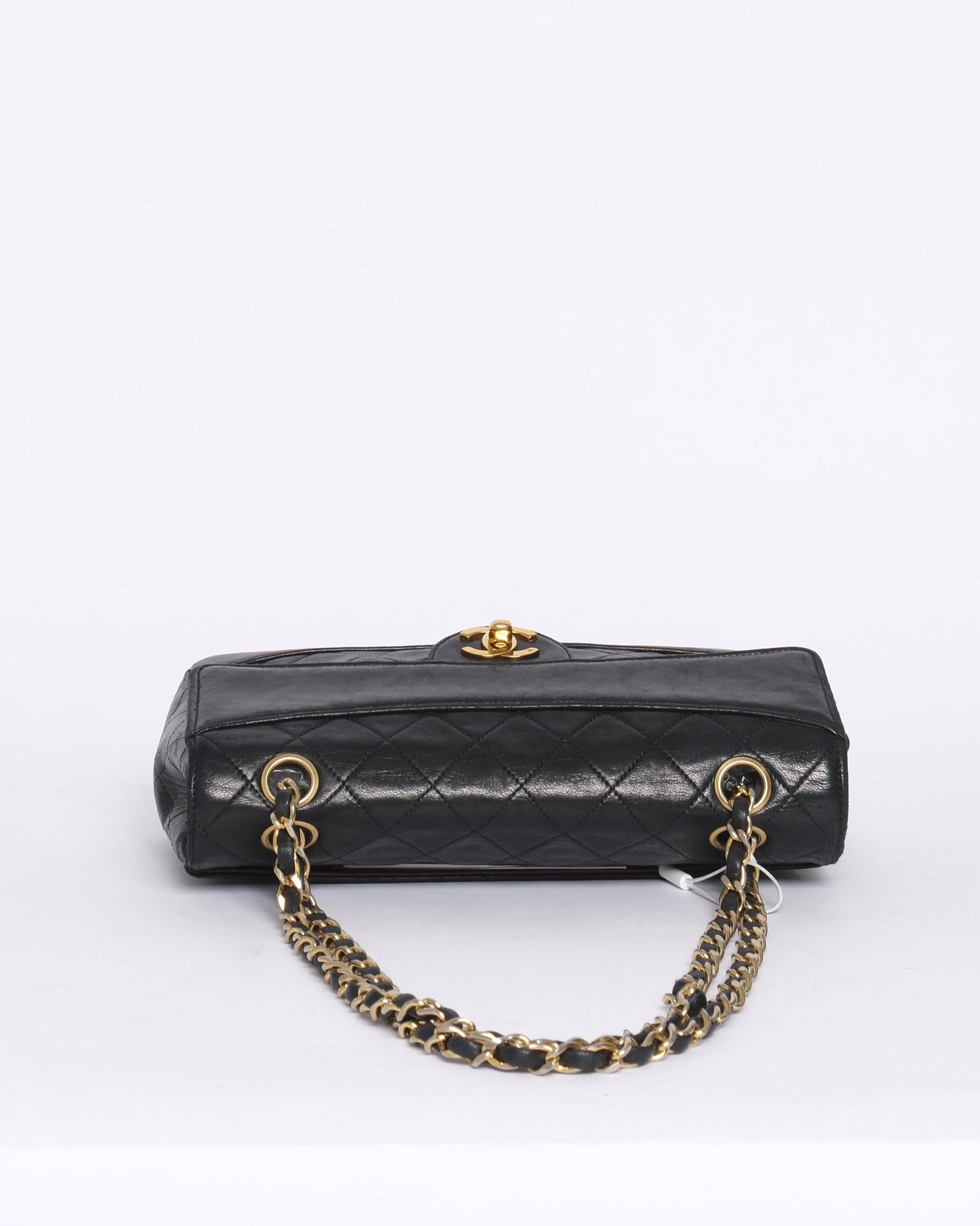 Chanel 1989 Black Lambskin Quilted Matelasse Chain Turn Lock Flap