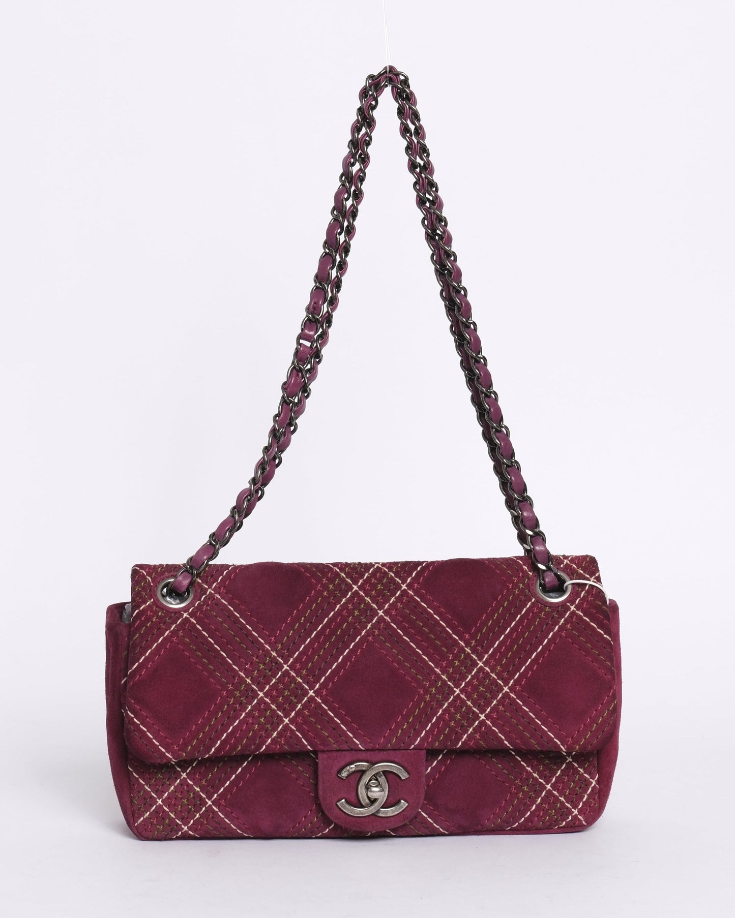 Chanel Burgundy Suede Wild Stitch Paris-Edinburgh Saltire Flap SHW