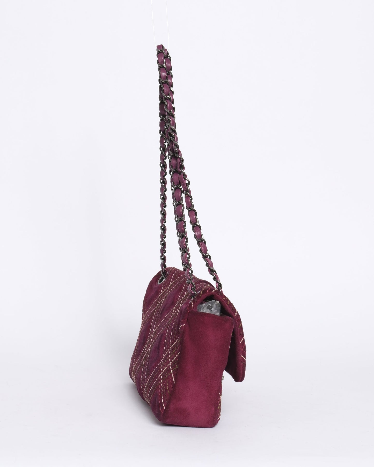 Chanel Burgundy Suede Wild Stitch Paris-Edinburgh Saltire Flap SHW