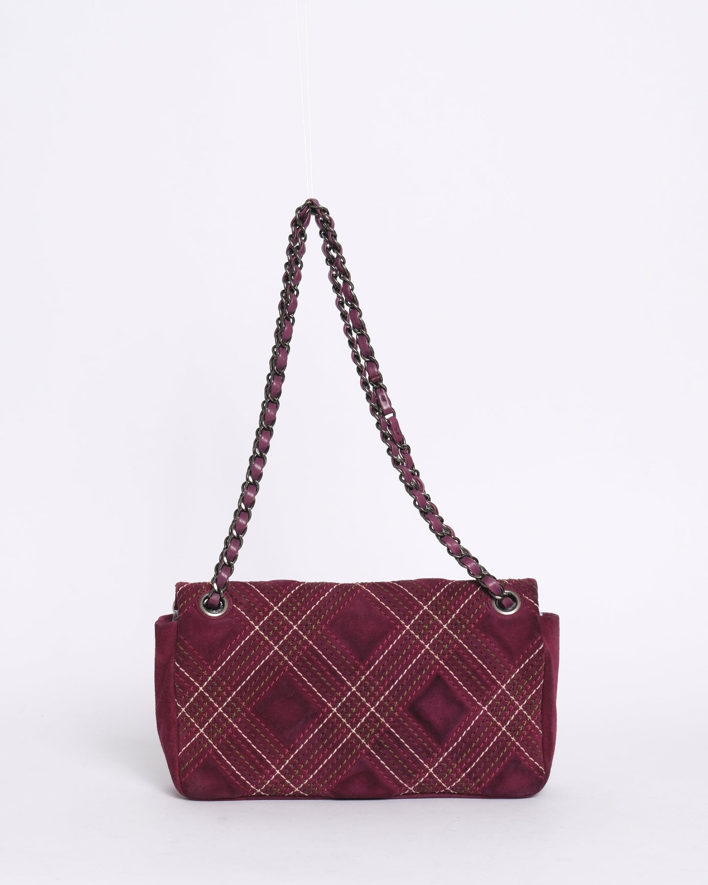 Chanel Burgundy Suede Wild Stitch Paris-Edinburgh Saltire Flap SHW