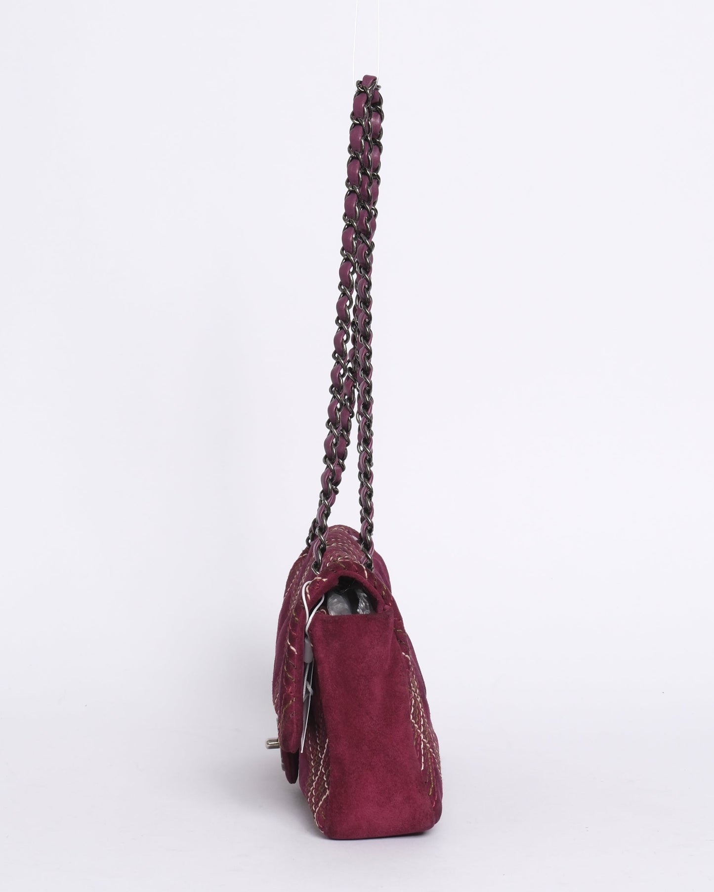 Chanel Burgundy Suede Wild Stitch Paris-Edinburgh Saltire Flap SHW