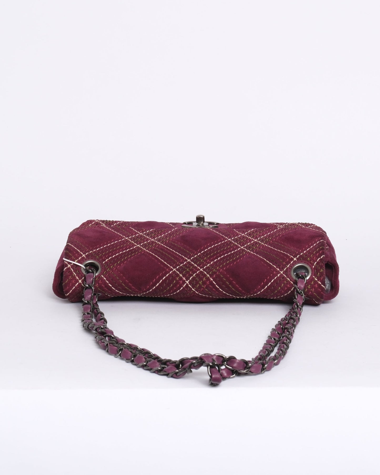 Chanel Burgundy Suede Wild Stitch Paris-Edinburgh Saltire Flap SHW