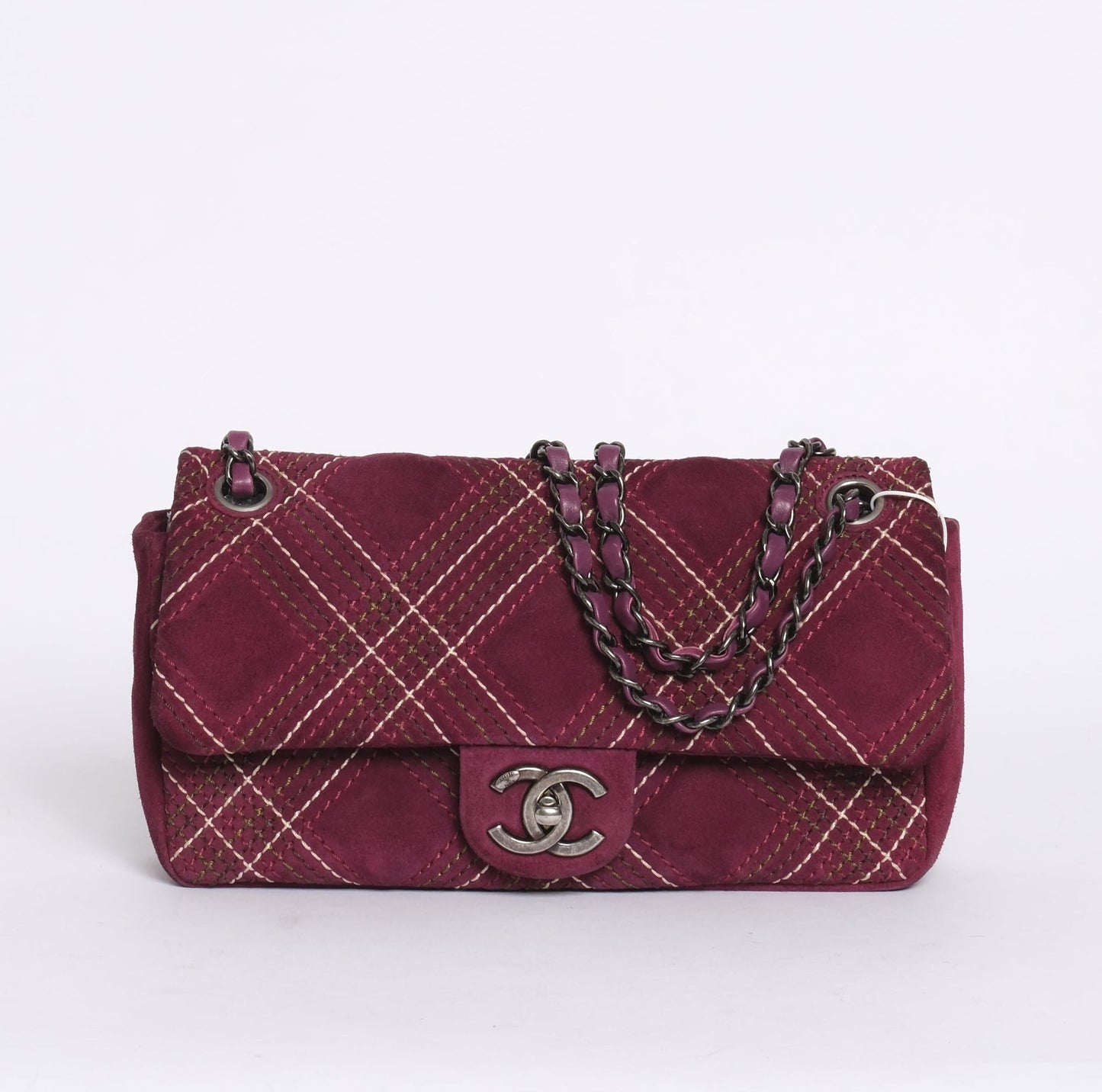 Chanel Burgundy Suede Wild Stitch Paris-Edinburgh Saltire Flap SHW