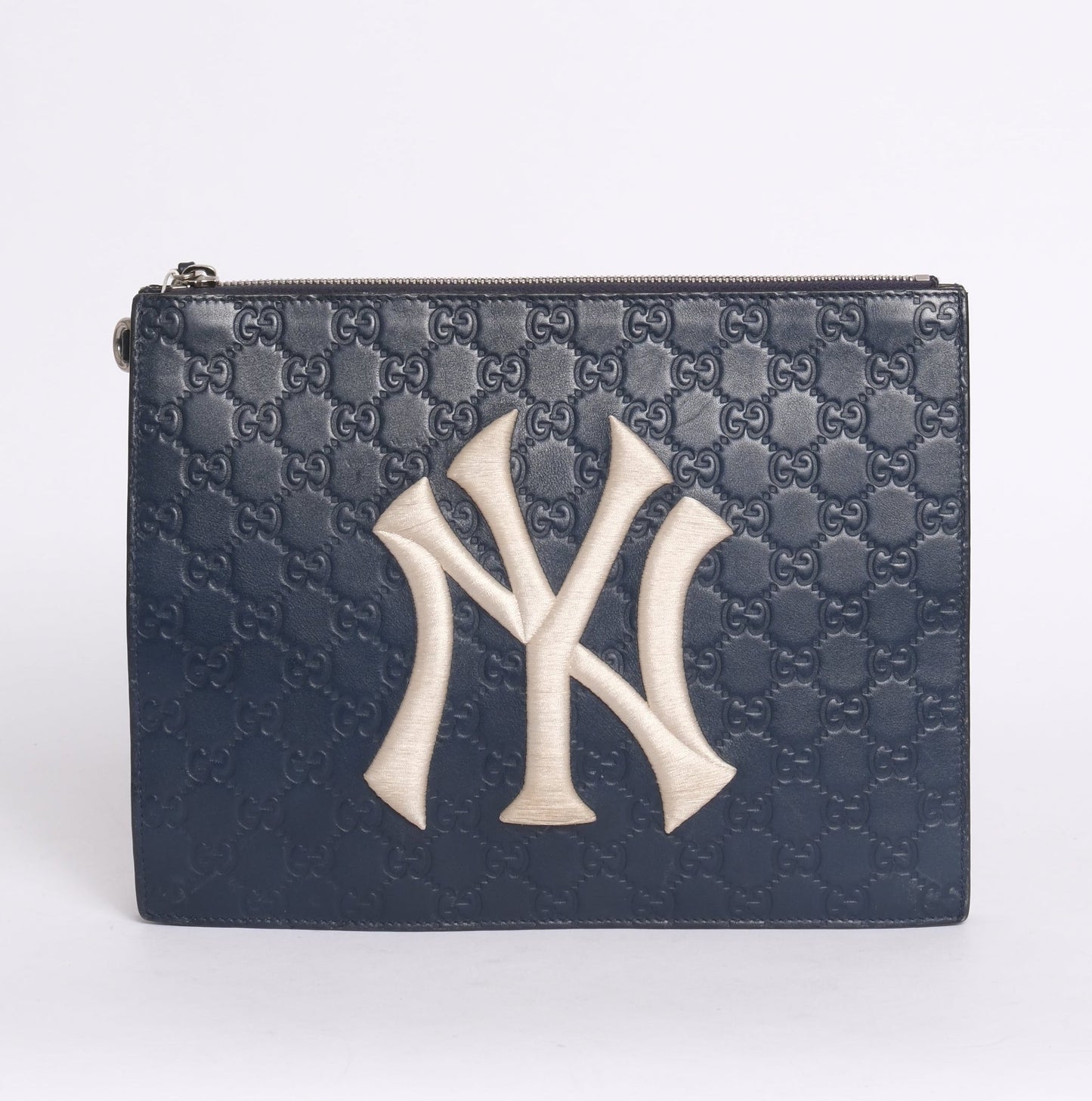 Gucci x MLB Navy & White Monogram Leather Clutch