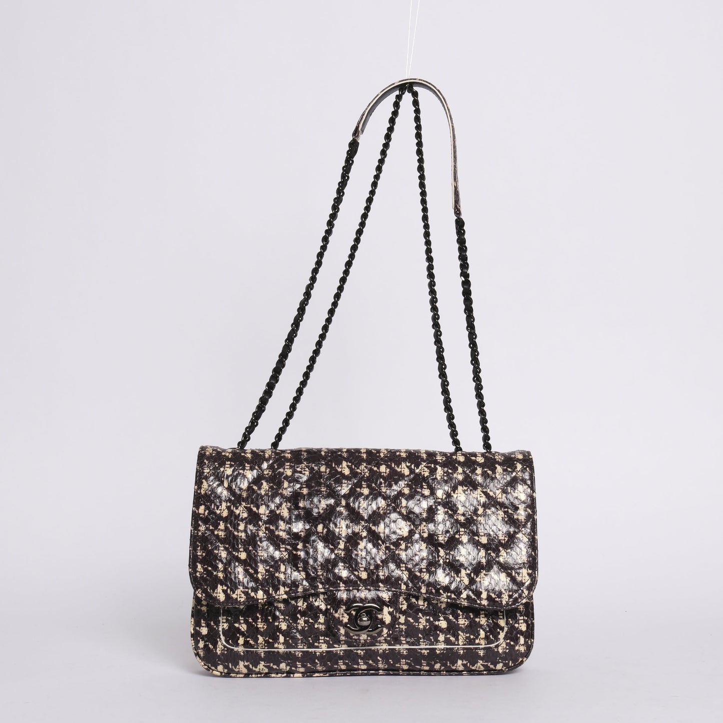 RARE Chanel Python Houndstooth Printed Accordion Flap Bag