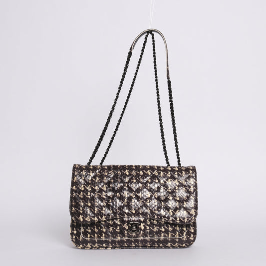 RARE Chanel Python Houndstooth Printed Accordion Flap Bag