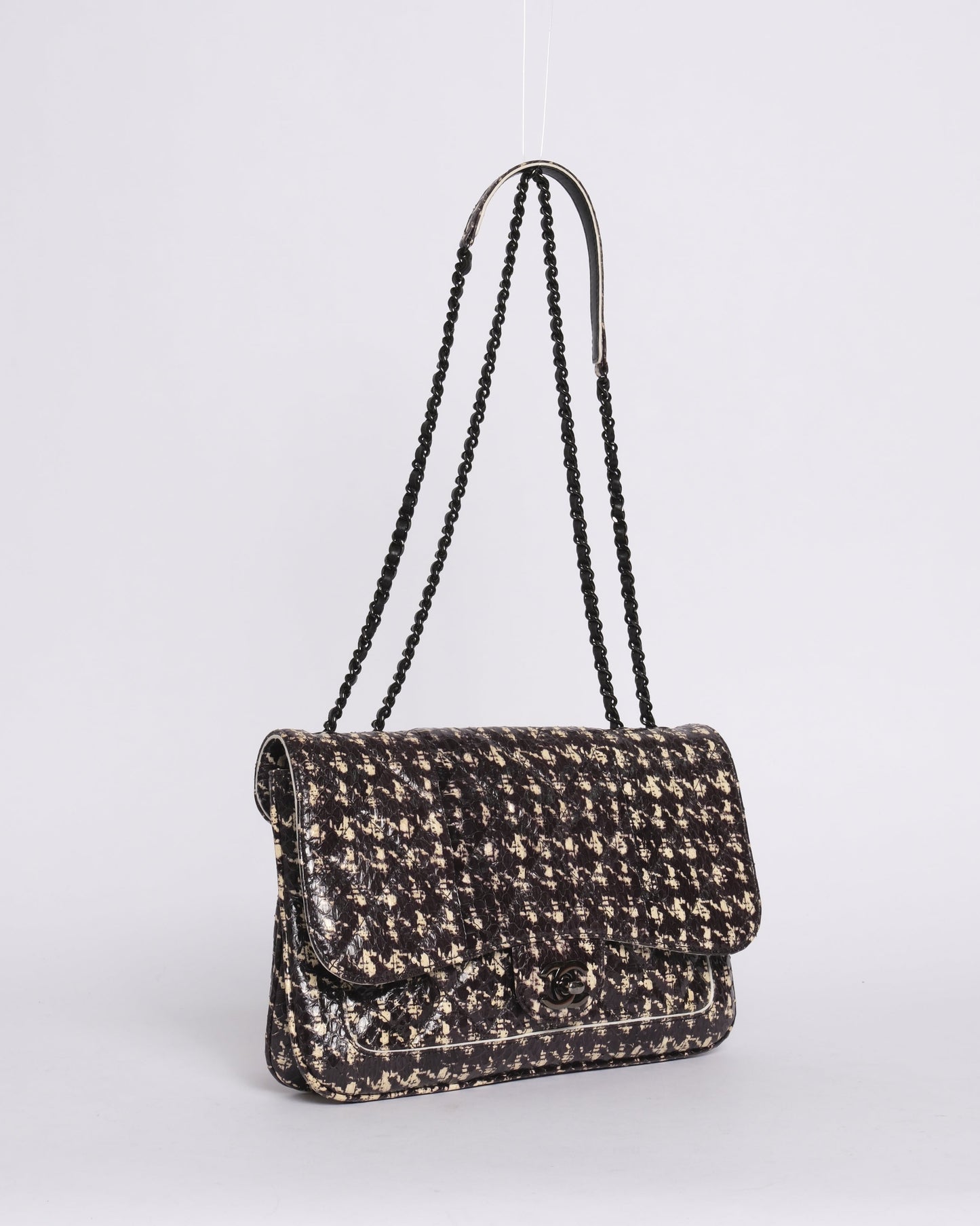 RARE Chanel Python Houndstooth Printed Accordion Flap Bag