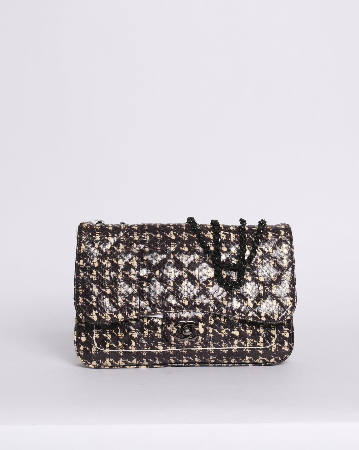 RARE Chanel Python Houndstooth Printed Accordion Flap Bag