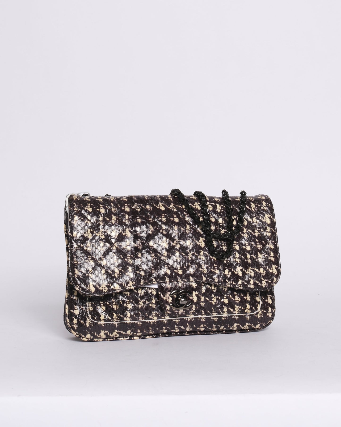 RARE Chanel Python Houndstooth Printed Accordion Flap Bag