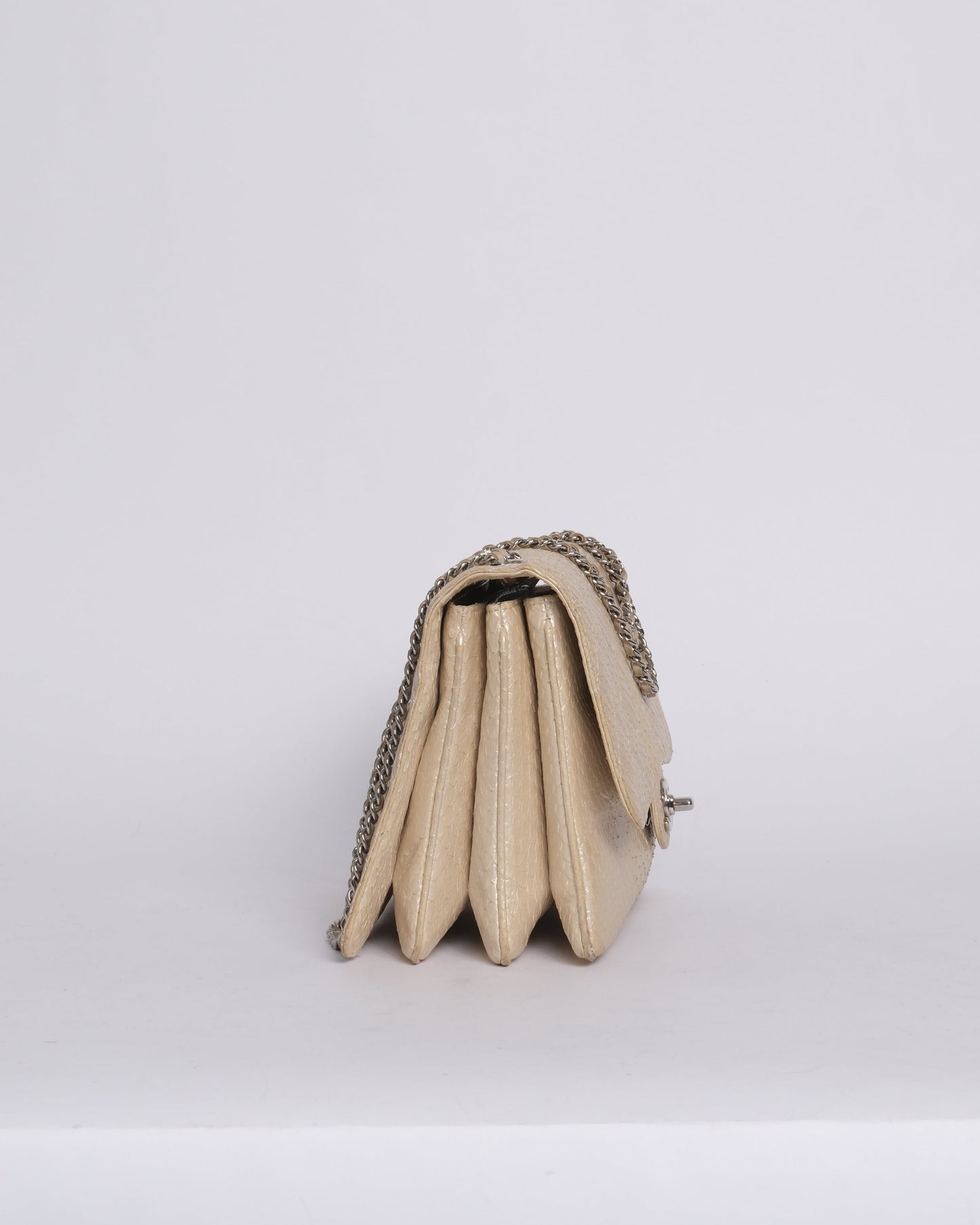 Chanel Python Metallic Cream Accordion Flap Bag