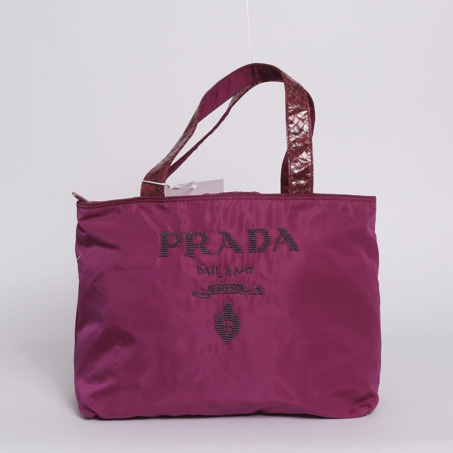 RARE Prada Purple Nylon & Snakeskin Beaded Logo Small Tote Bag