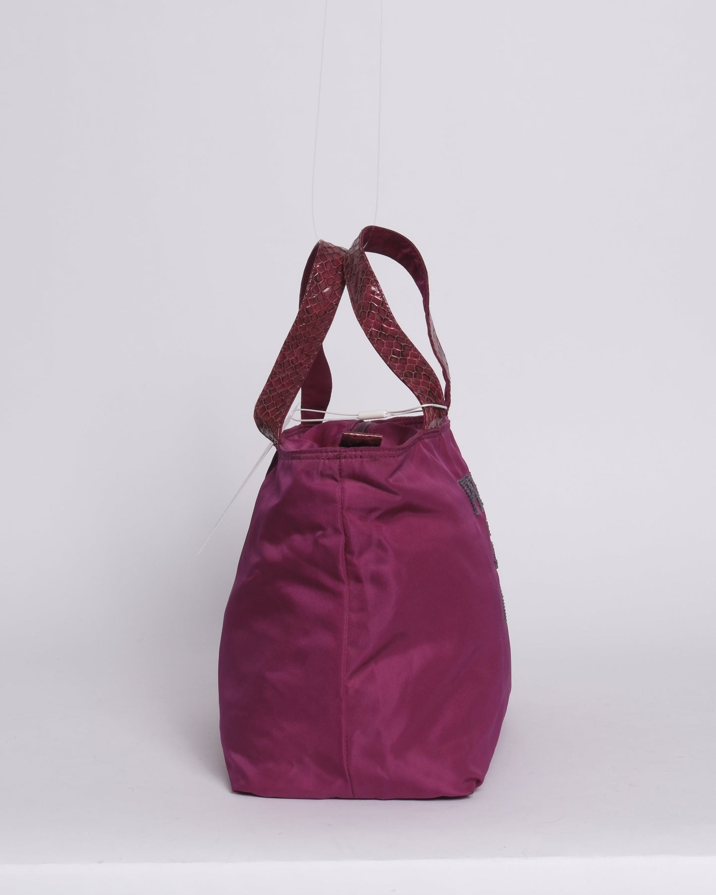 RARE Prada Purple Nylon & Snakeskin Beaded Logo Small Tote Bag