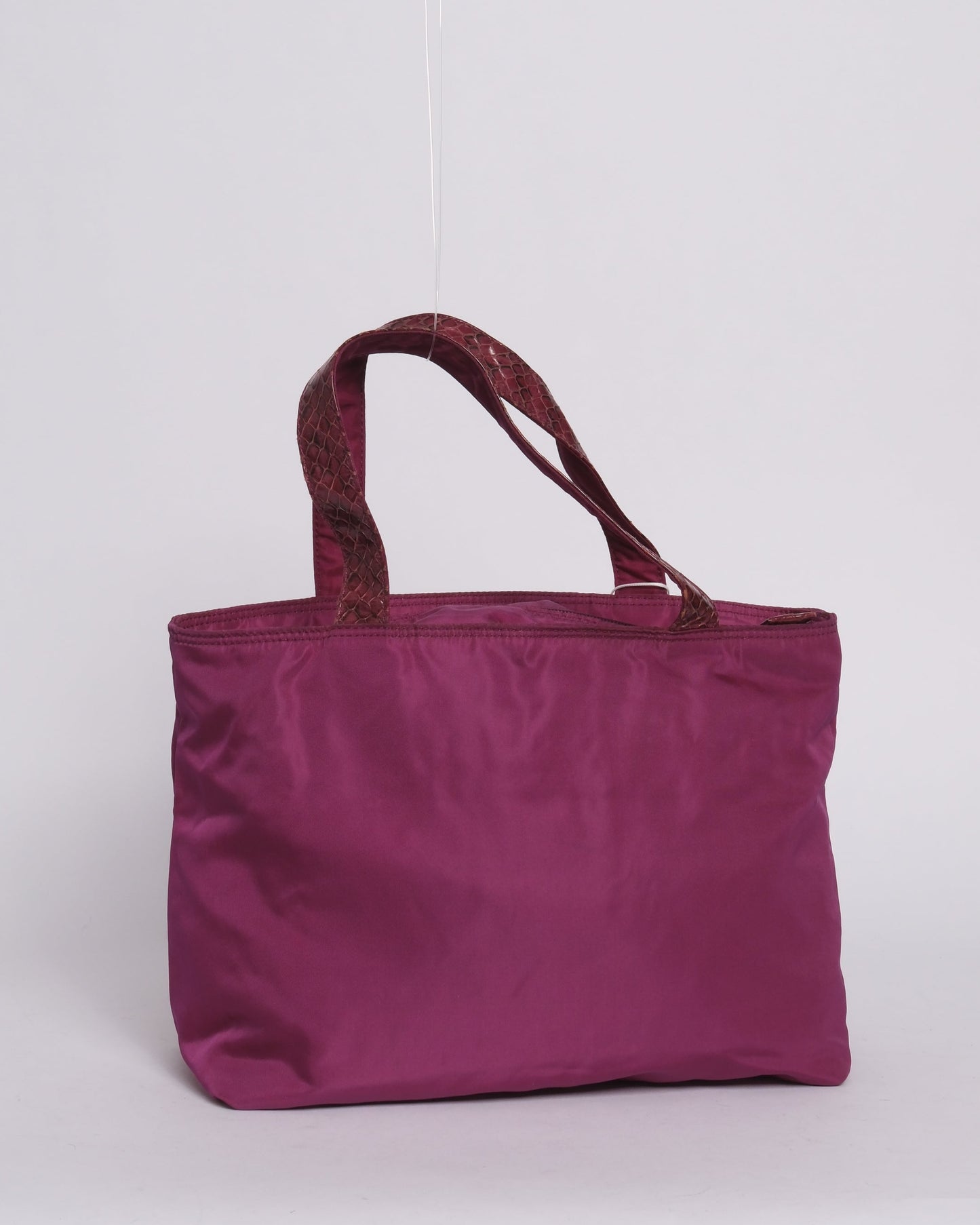 RARE Prada Purple Nylon & Snakeskin Beaded Logo Small Tote Bag