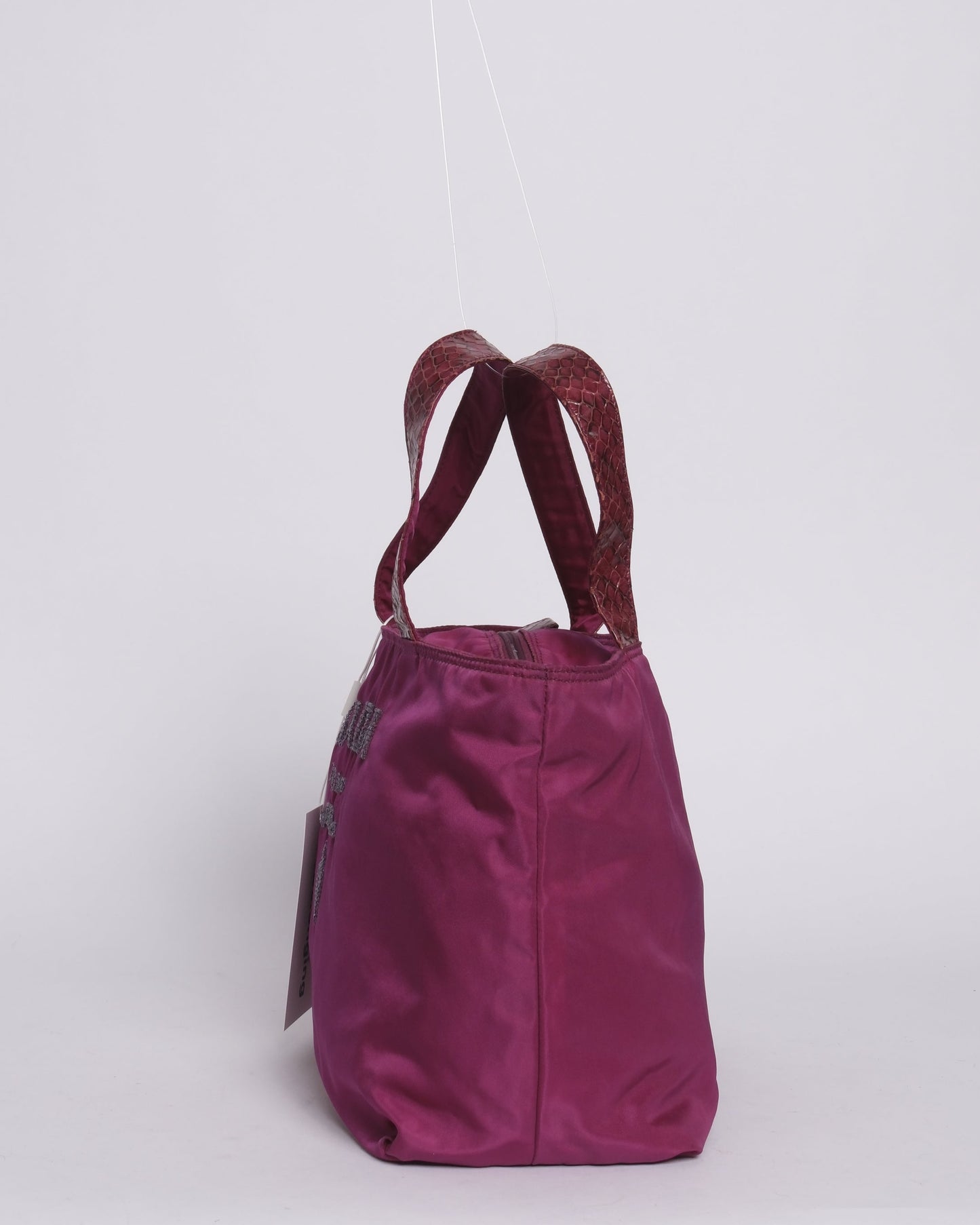RARE Prada Purple Nylon & Snakeskin Beaded Logo Small Tote Bag