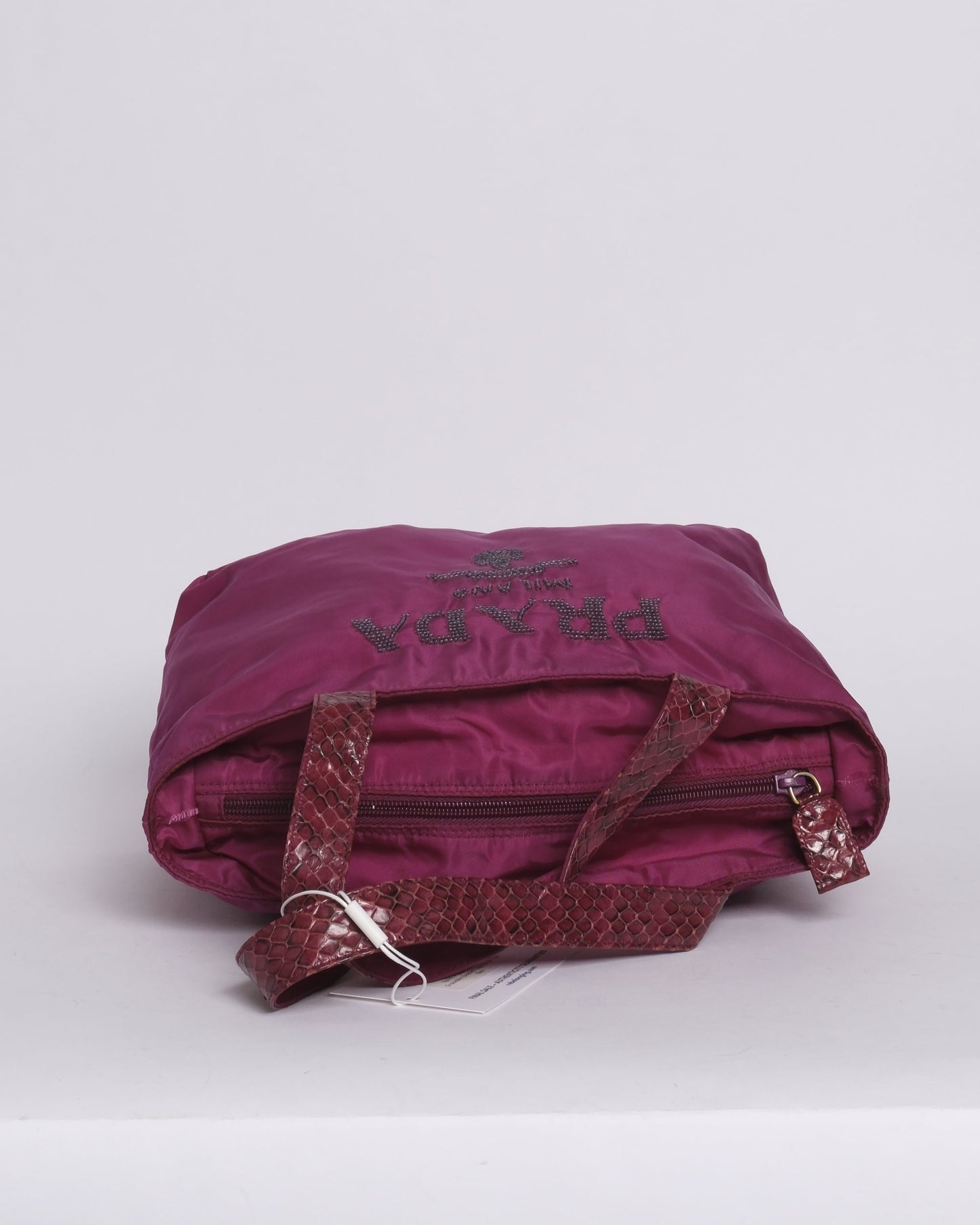 RARE Prada Purple Nylon & Snakeskin Beaded Logo Small Tote Bag