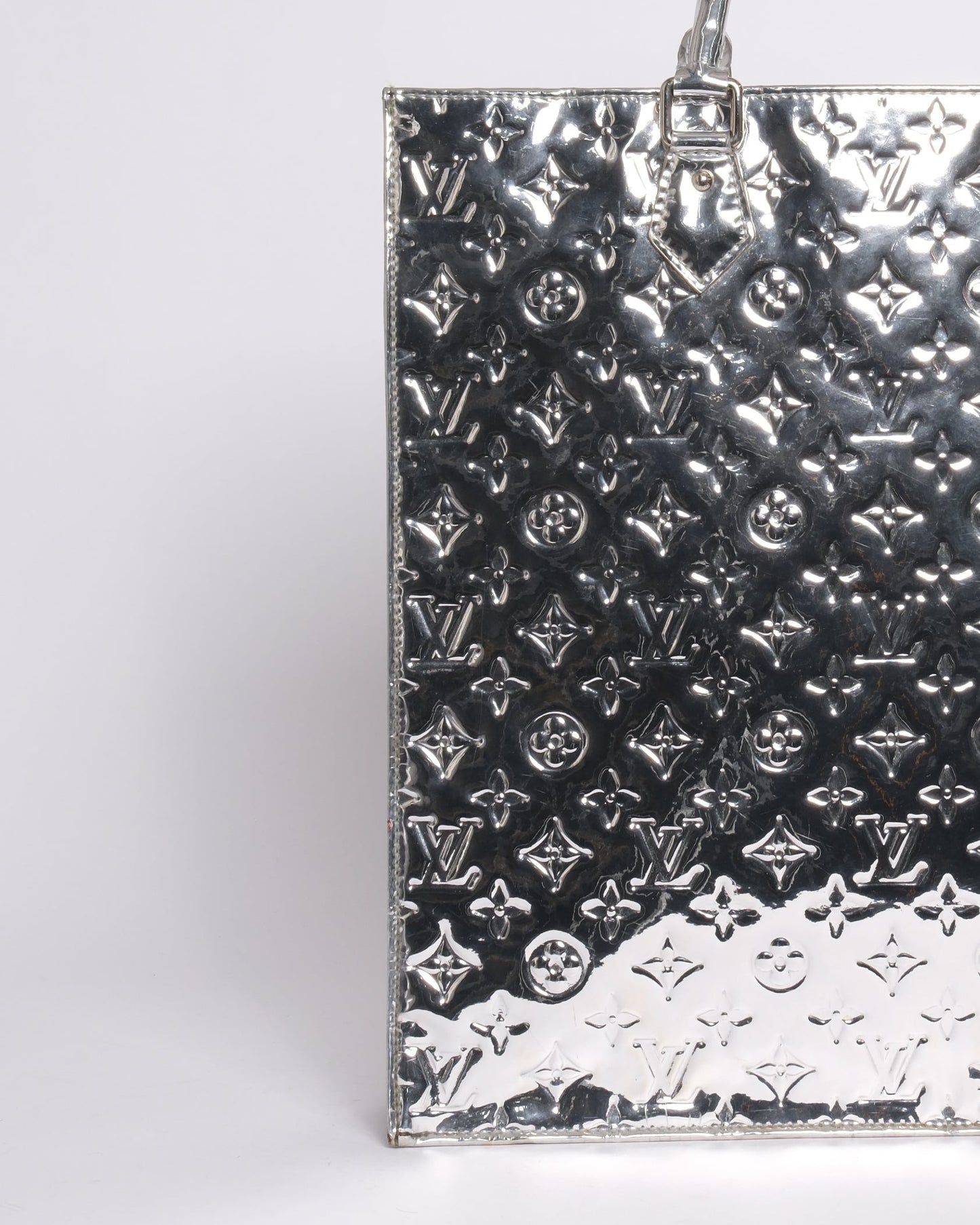 Louis Vuitton Silver Metallic Vernis Monogram Sac Plat Handbag