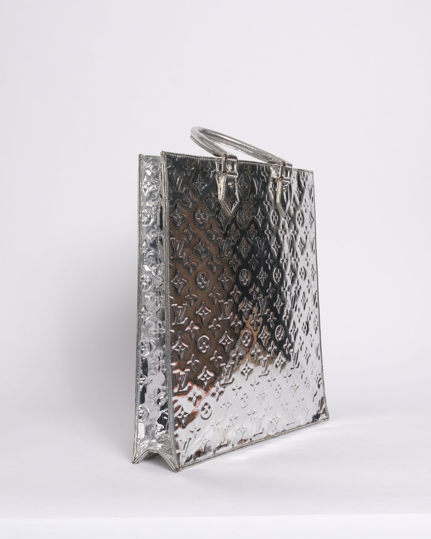 Louis Vuitton Silver Metallic Vernis Monogram Sac Plat Handbag