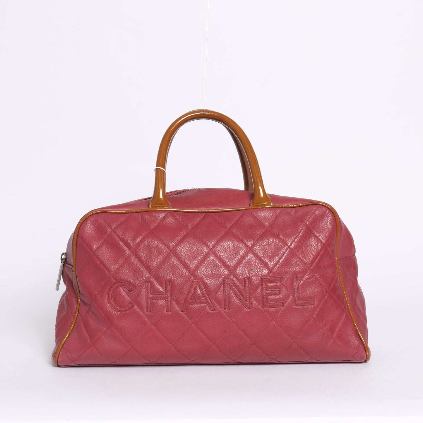 Chanel Red Caviar Leather Quilted Embroidered Boston Bag