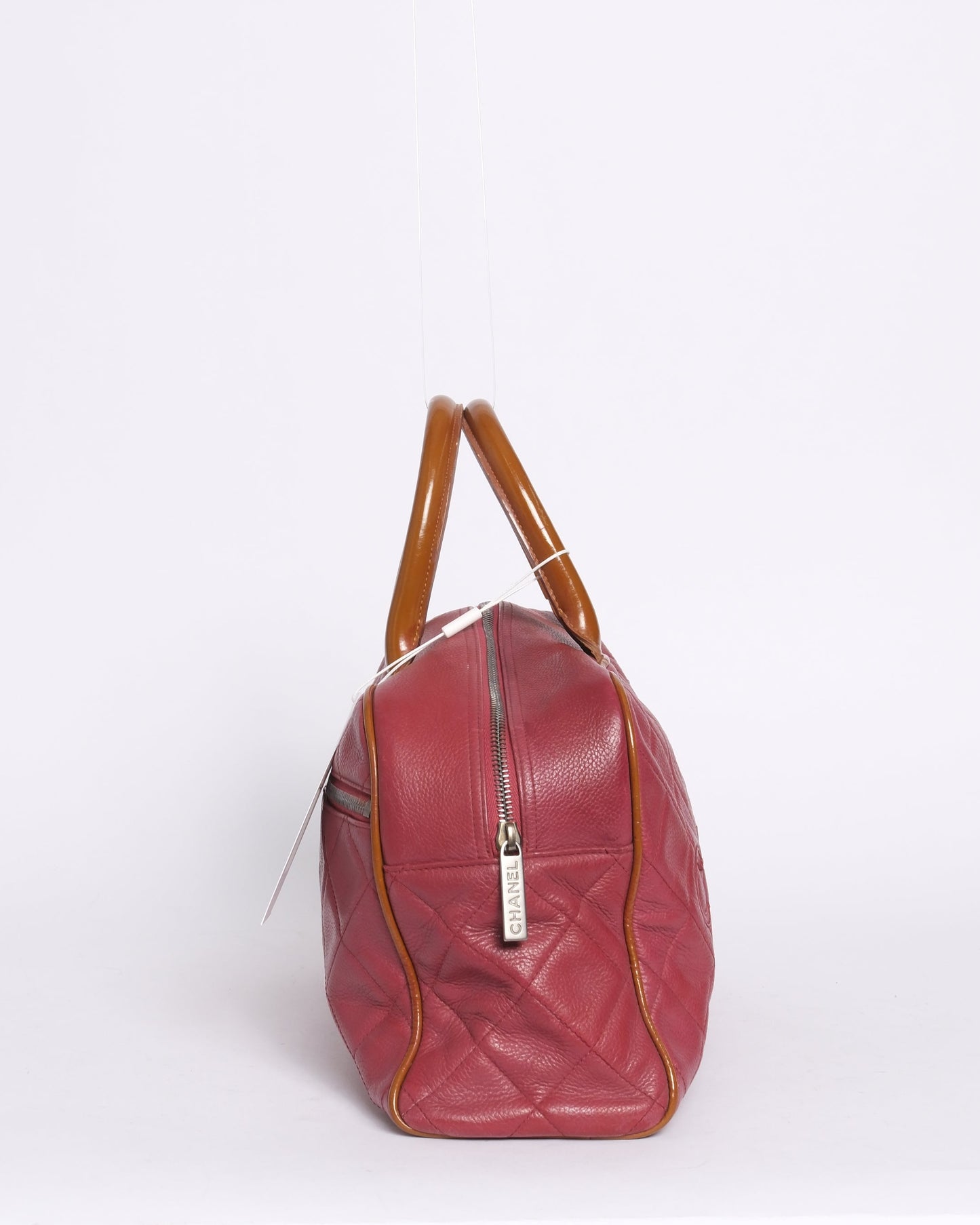 Chanel Red Caviar Leather Quilted Embroidered Boston Bag