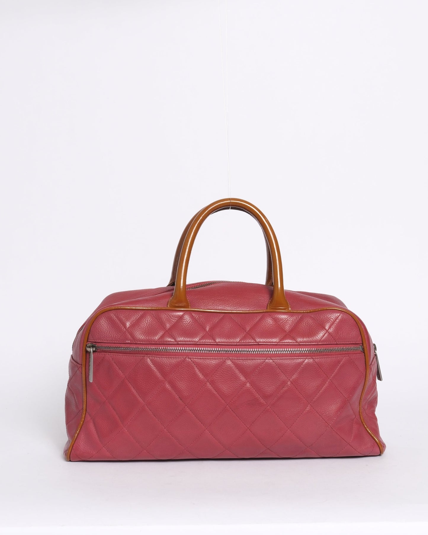 Chanel Red Caviar Leather Quilted Embroidered Boston Bag
