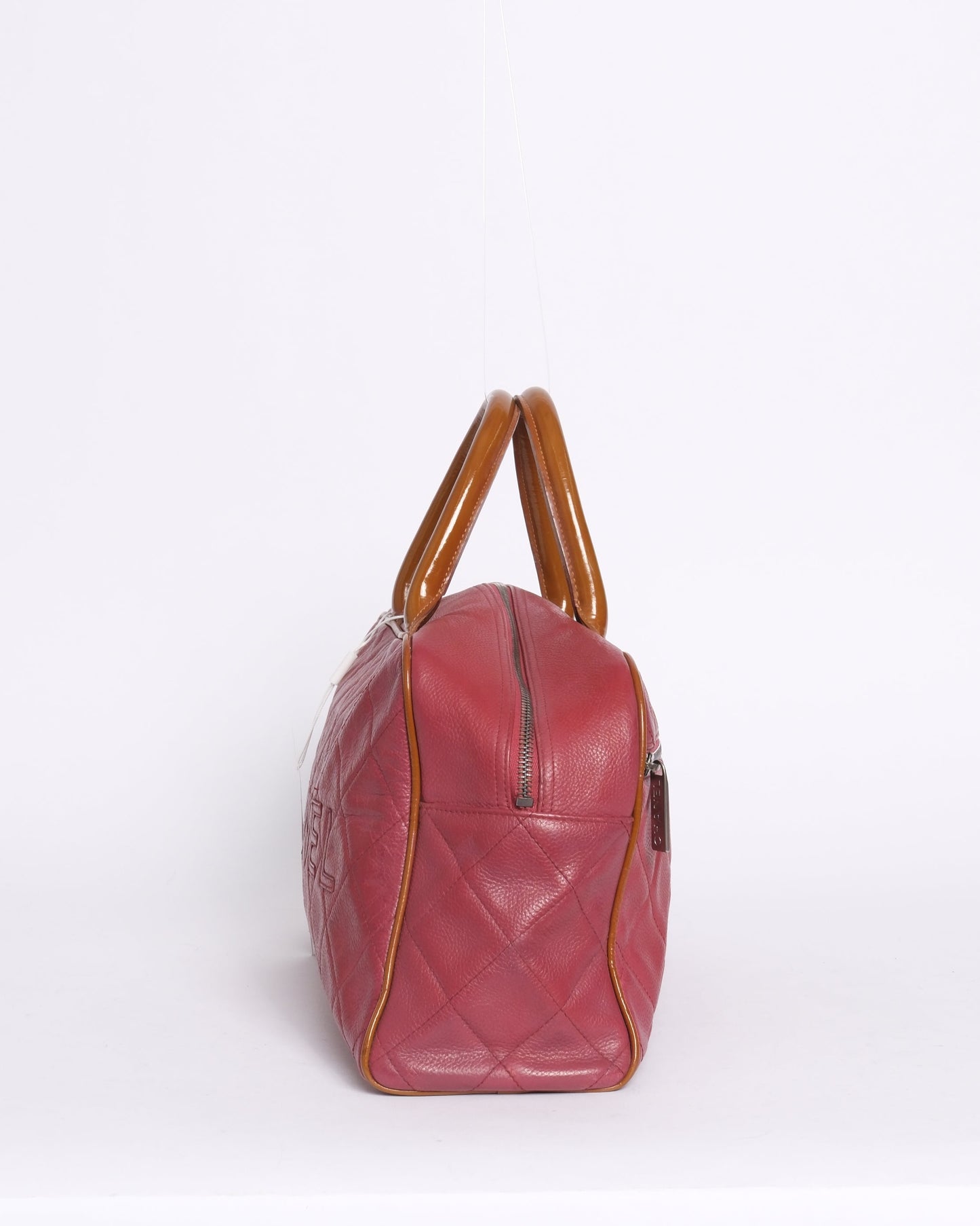 Chanel Red Caviar Leather Quilted Embroidered Boston Bag