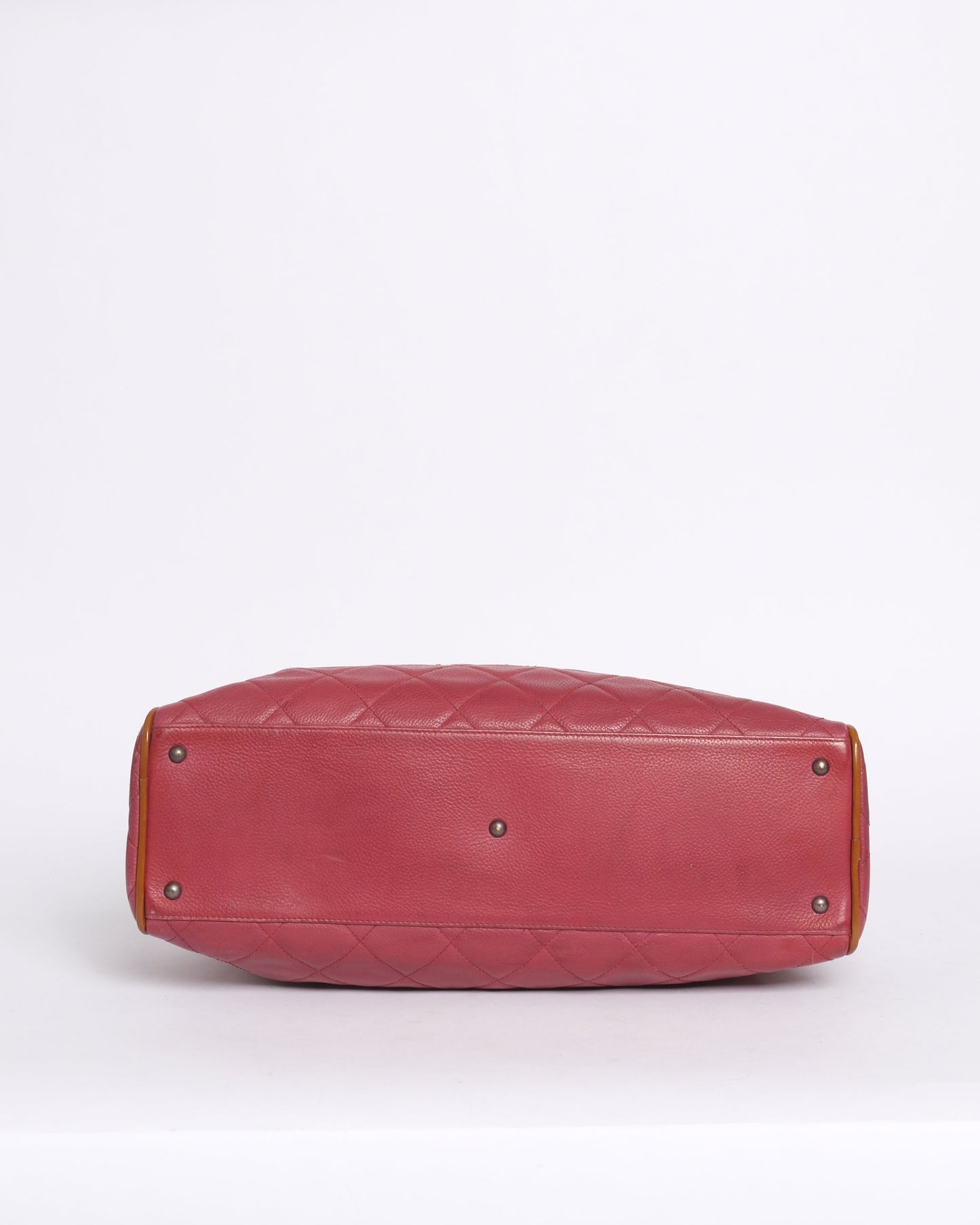 Chanel Red Caviar Leather Quilted Embroidered Boston Bag