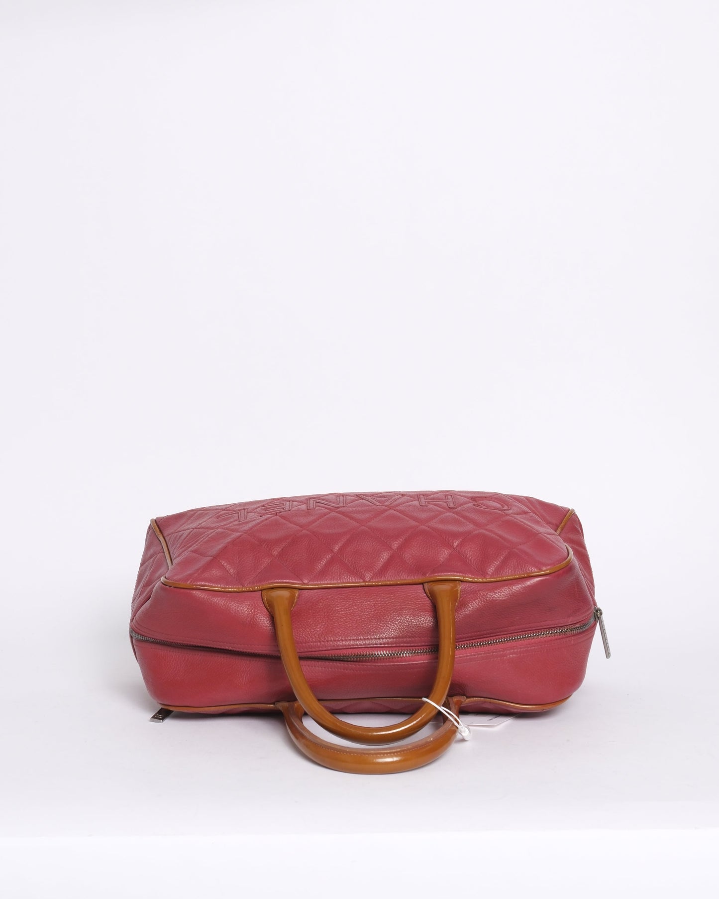 Chanel Red Caviar Leather Quilted Embroidered Boston Bag