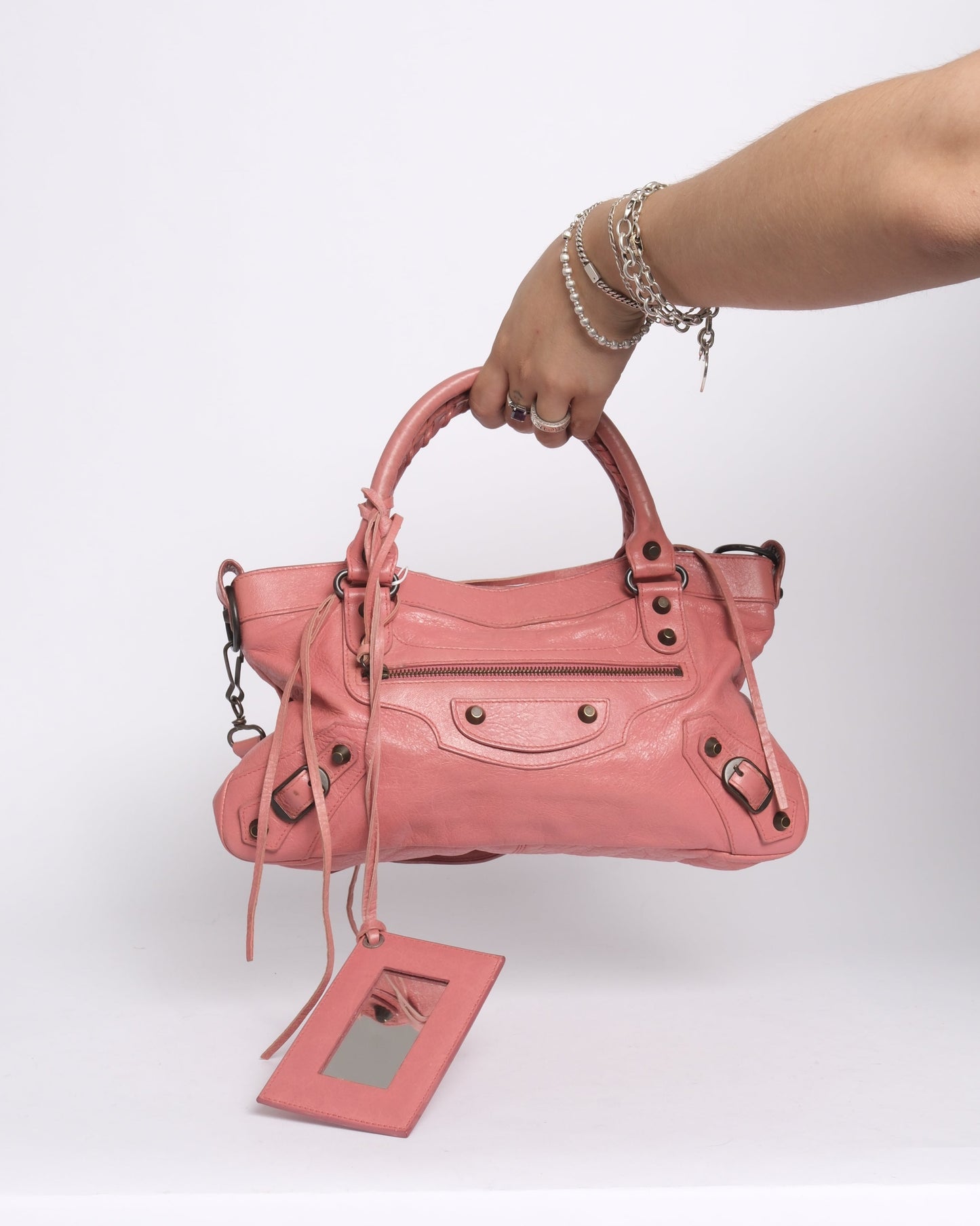 Balenciaga Pink Classic 'The First' Motorcycle City Bag