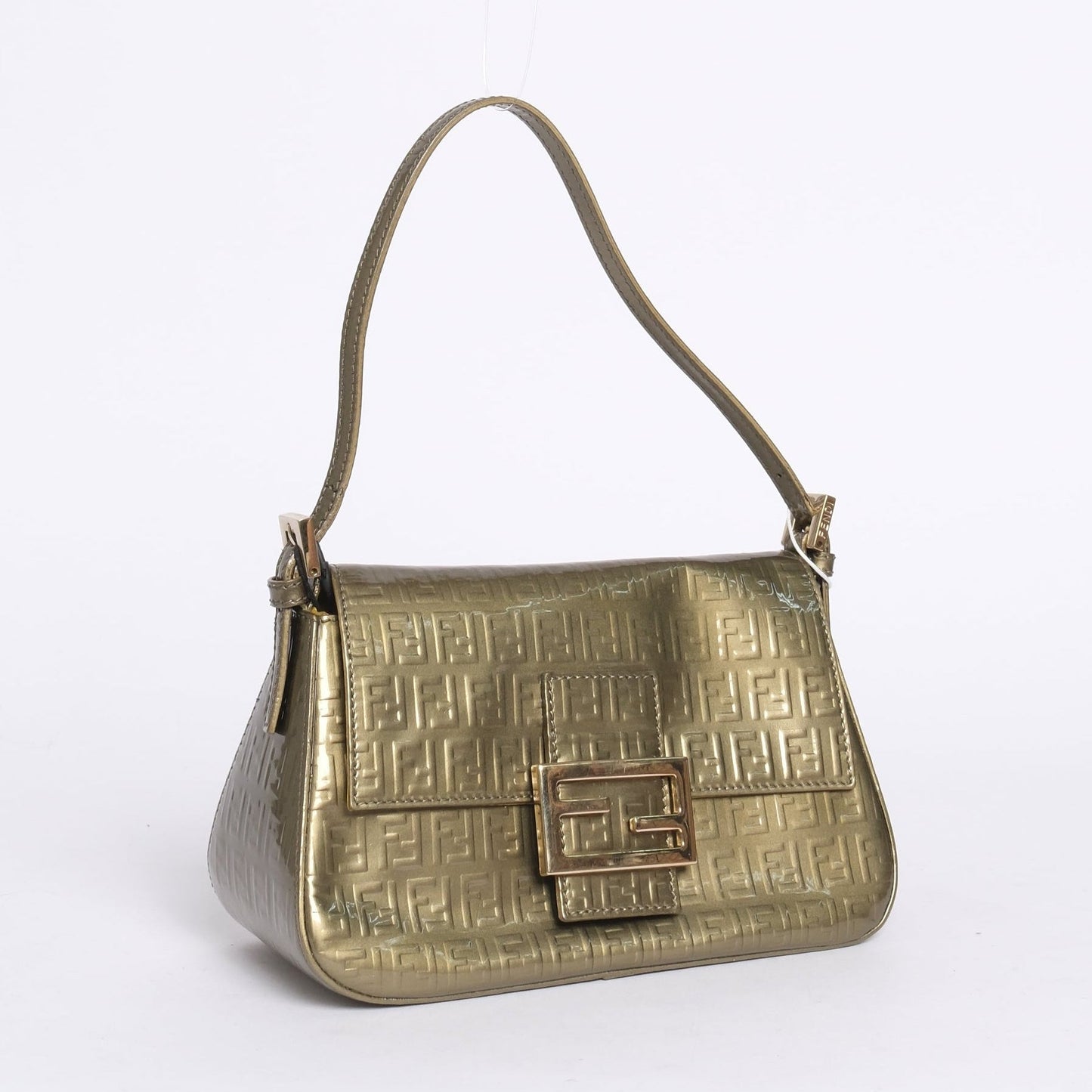 Fendi Olive Patent Leather Zucchino Mini Mamma Baguette Shoulder Bag