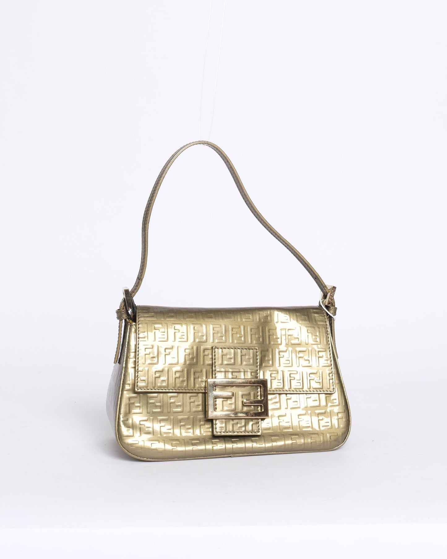 Fendi Olive Patent Leather Zucchino Mini Mamma Baguette Shoulder Bag