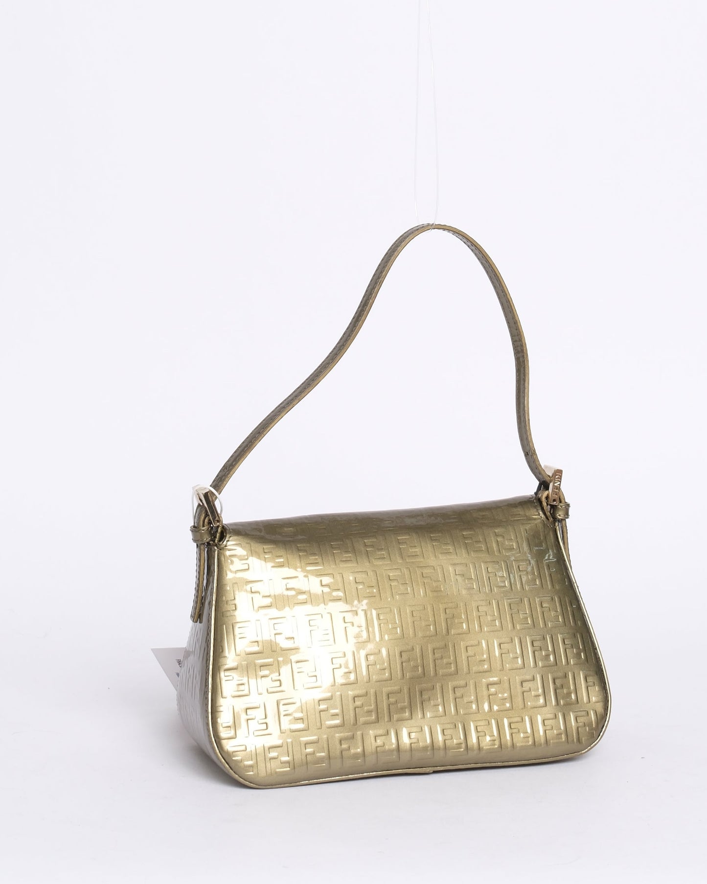 Fendi Olive Patent Leather Zucchino Mini Mamma Baguette Shoulder Bag