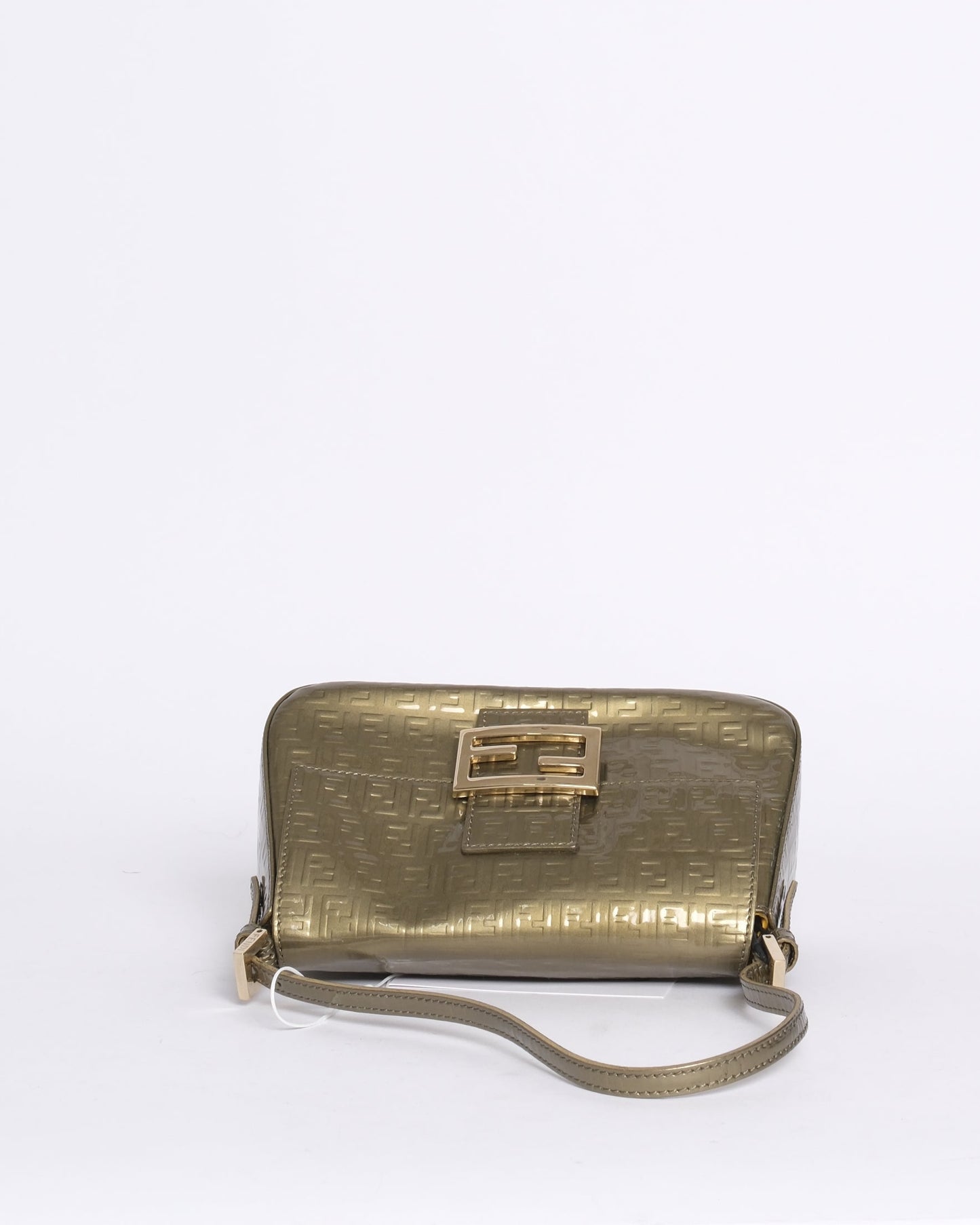 Fendi Olive Patent Leather Zucchino Mini Mamma Baguette Shoulder Bag