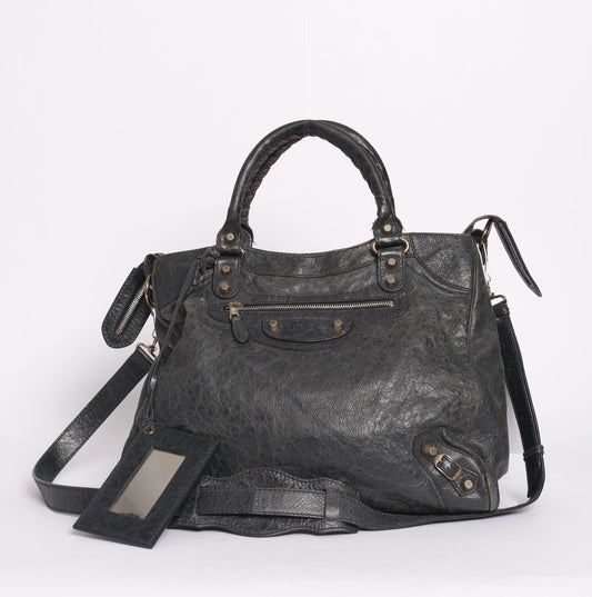 Balenciaga Giant Velo City Bag Washed Black Crossbody Bag