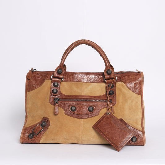 Balenciaga Brown Suede Work Bag w/ Giant Hardware