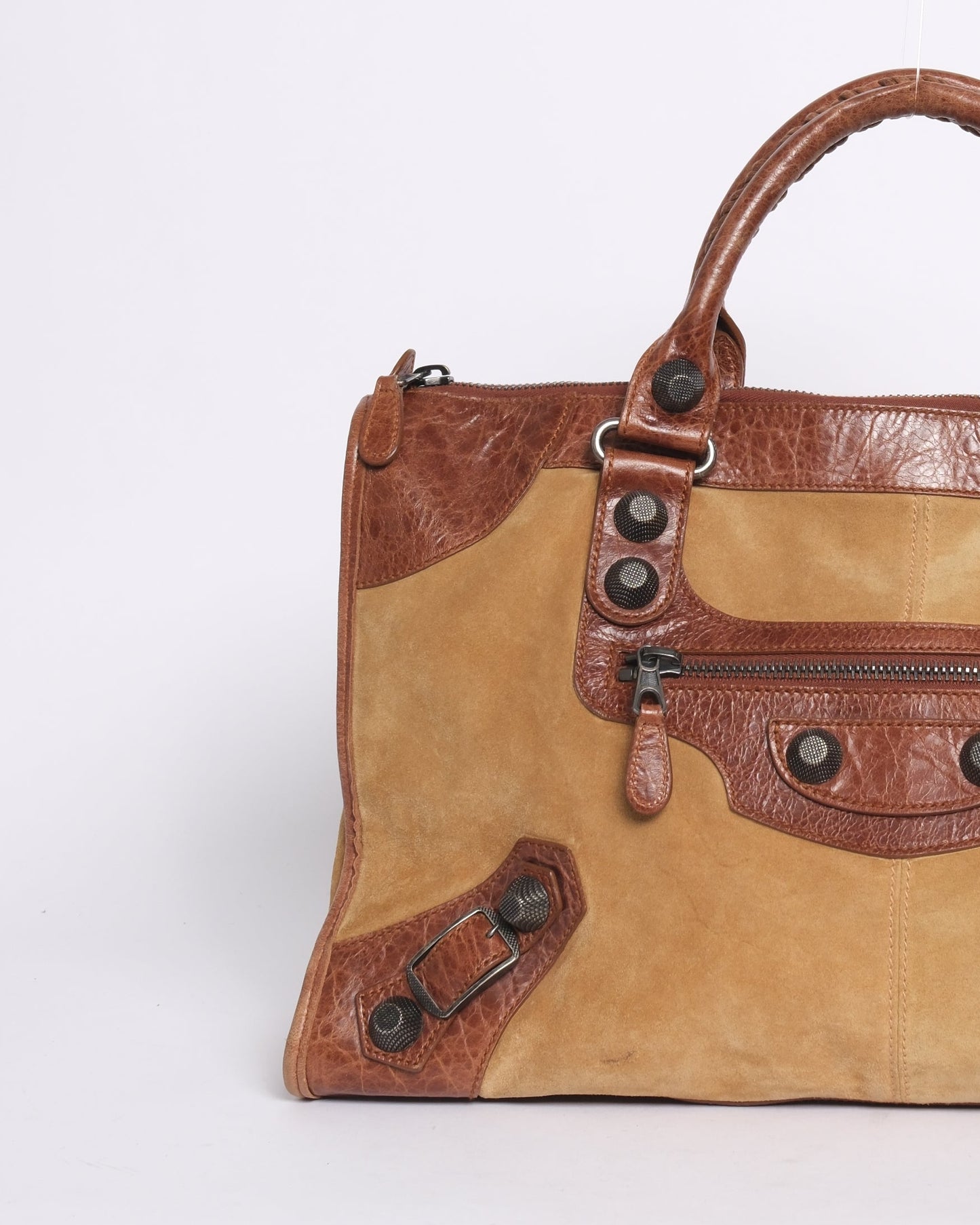 Balenciaga Brown Suede Work Bag w/ Giant Hardware