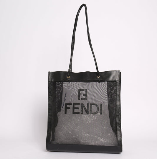 Fendi Black Mesh Shopper Tote Bag