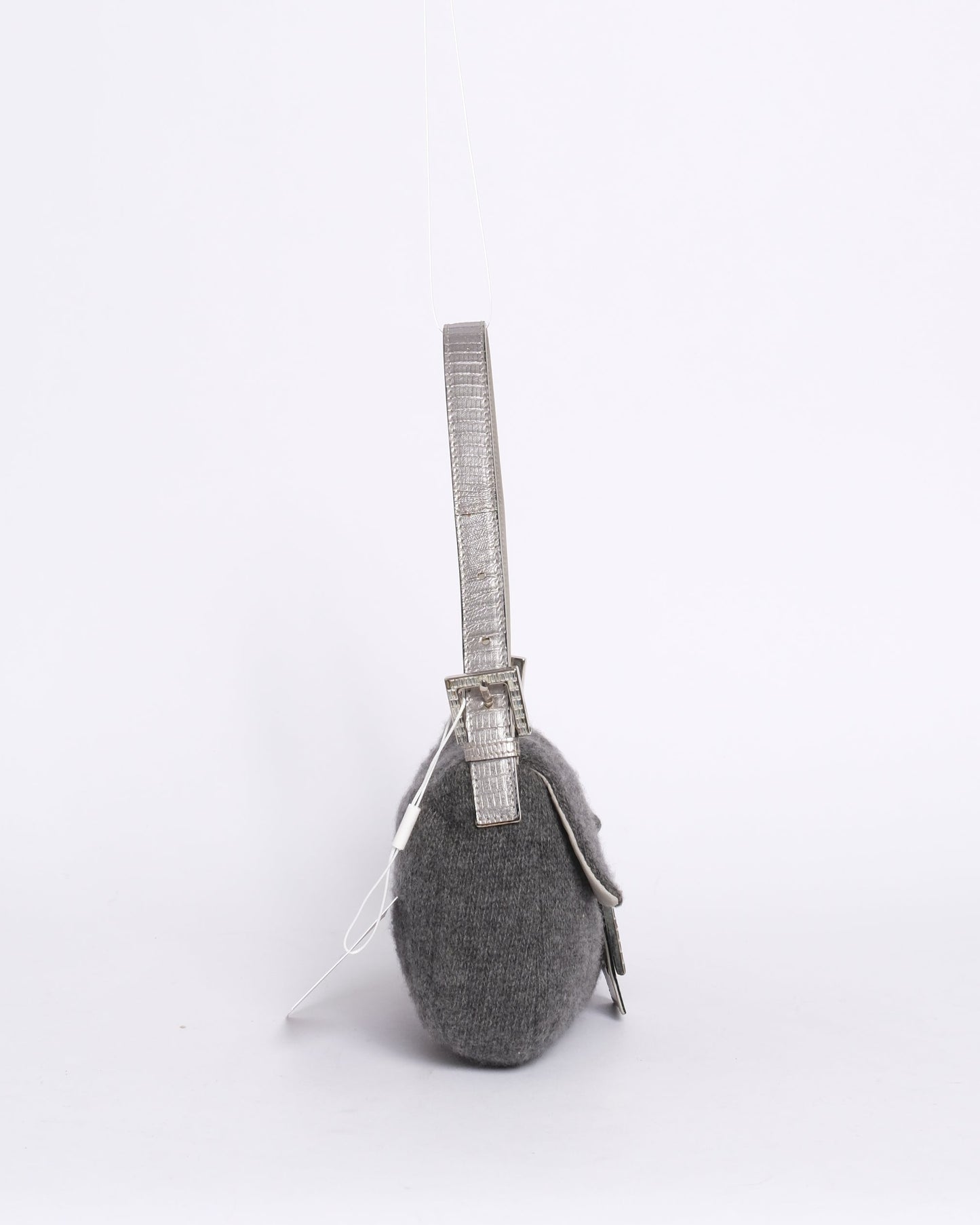 Fendi Gray Wool & Lizard Baguette Shoulder Bag