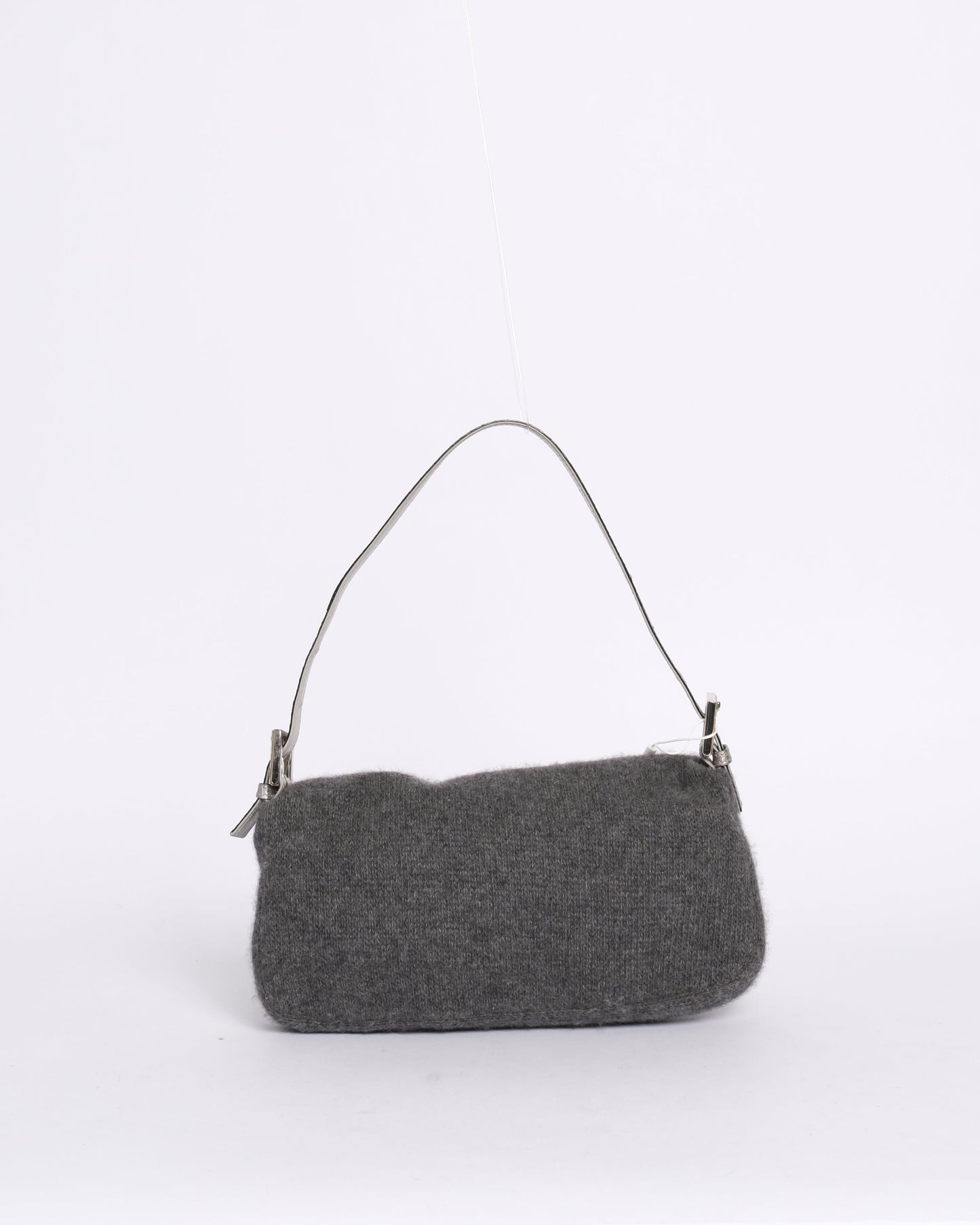 Fendi Gray Wool & Lizard Baguette Shoulder Bag