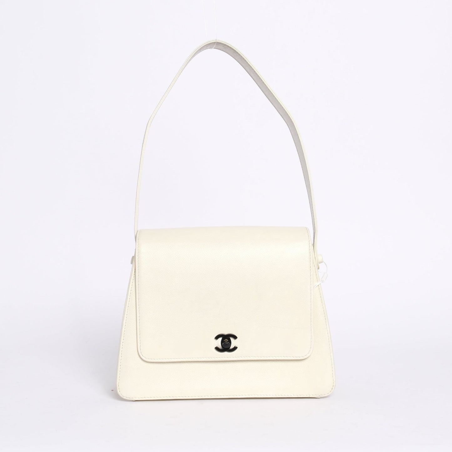 Chanel White Caviar Turnlock Shoulder Bag