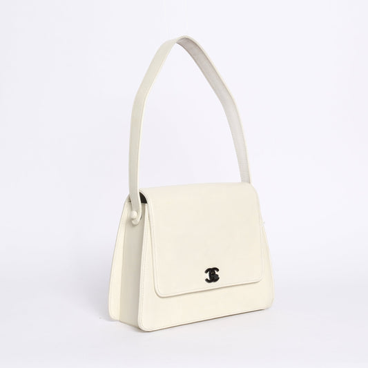 Chanel White Caviar Turnlock Shoulder Bag