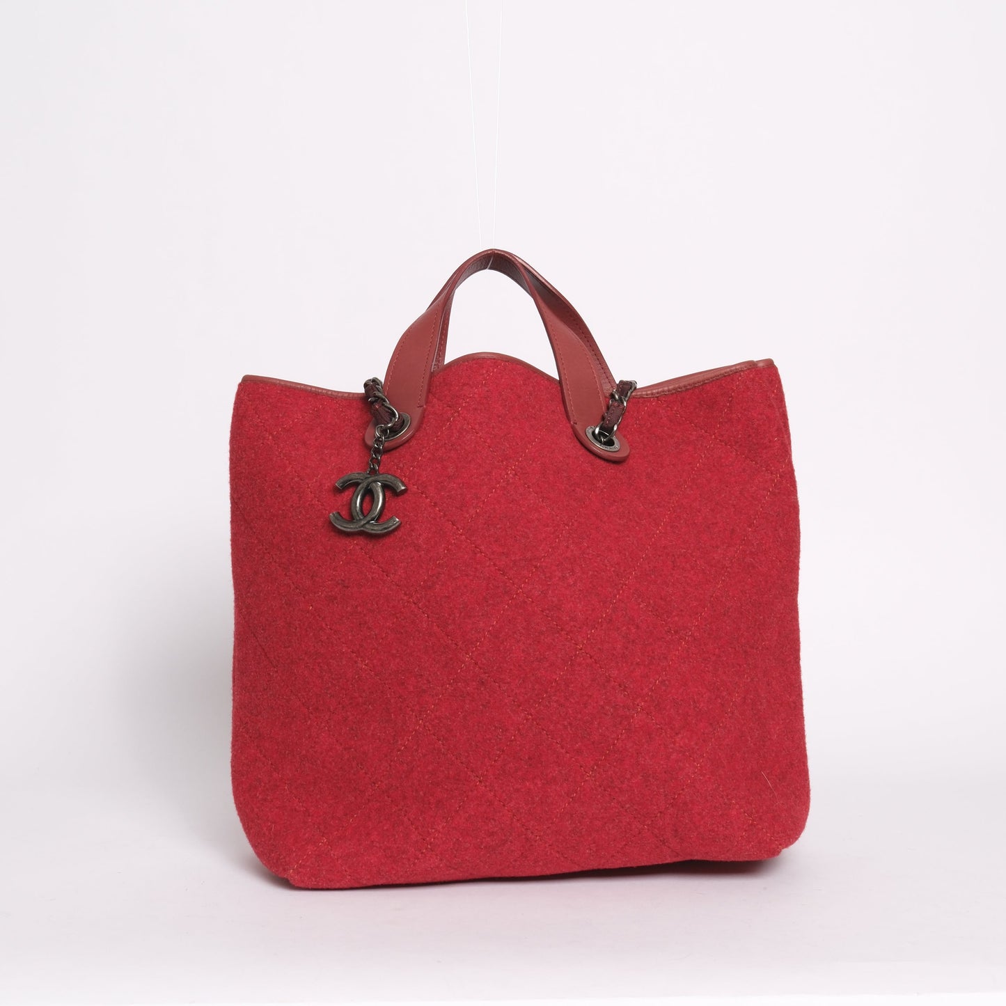 Chanel Red Wool 2-Way Shoulder Tote Bag