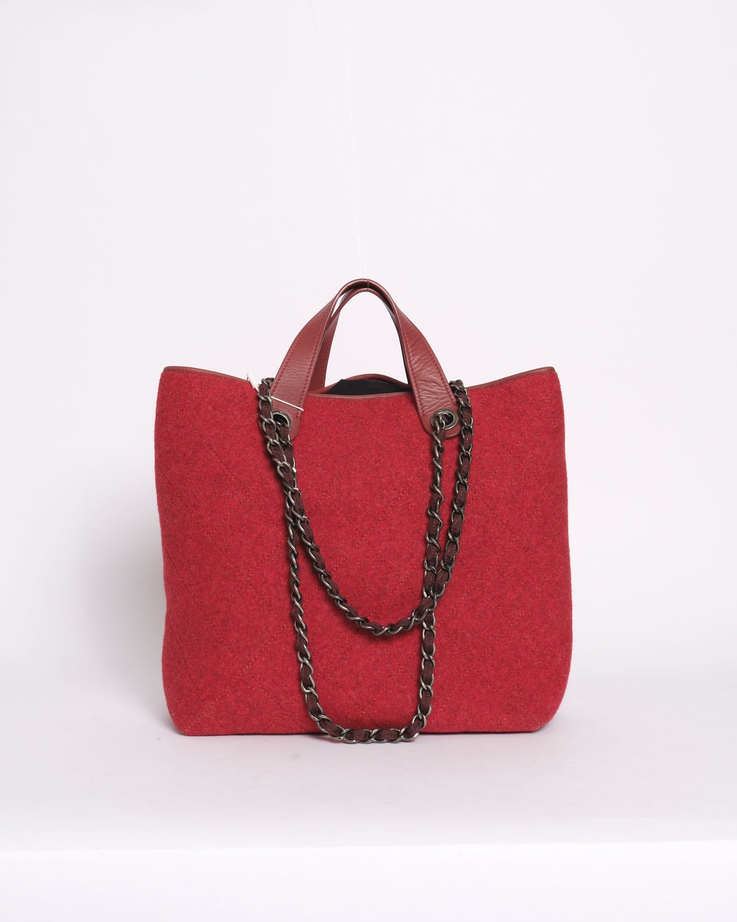 Chanel Red Wool 2-Way Shoulder Tote Bag