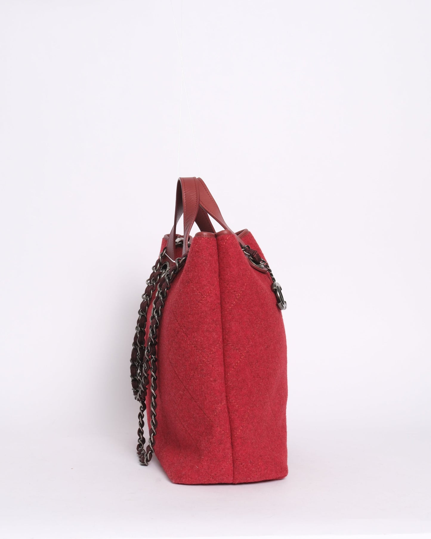 Chanel Red Wool 2-Way Shoulder Tote Bag