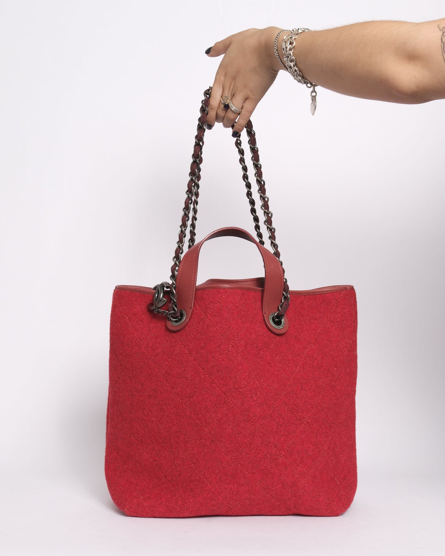 Chanel Red Wool 2-Way Shoulder Tote Bag