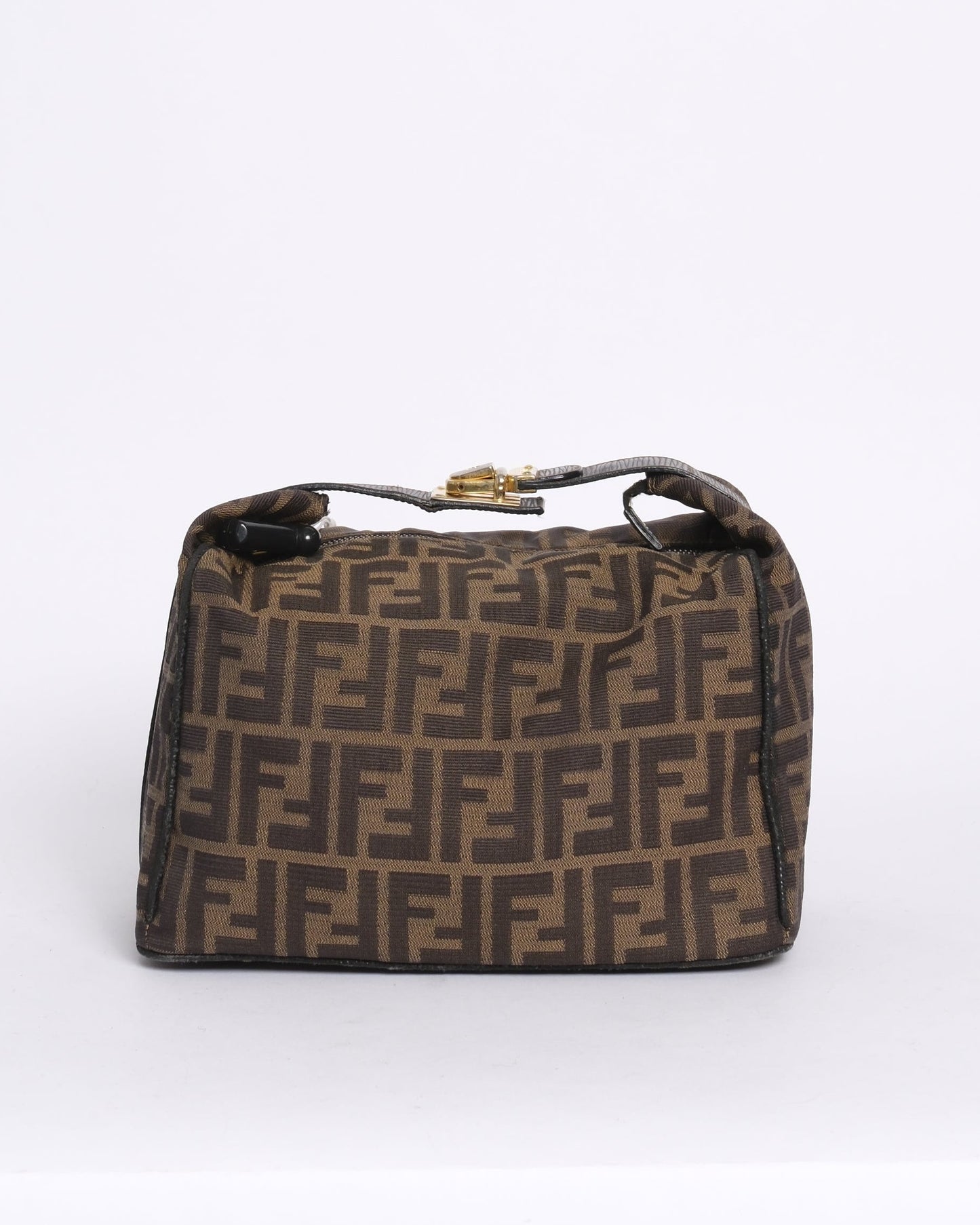Fendi Brown Zucca Canvas Clip Top Vanity Bag