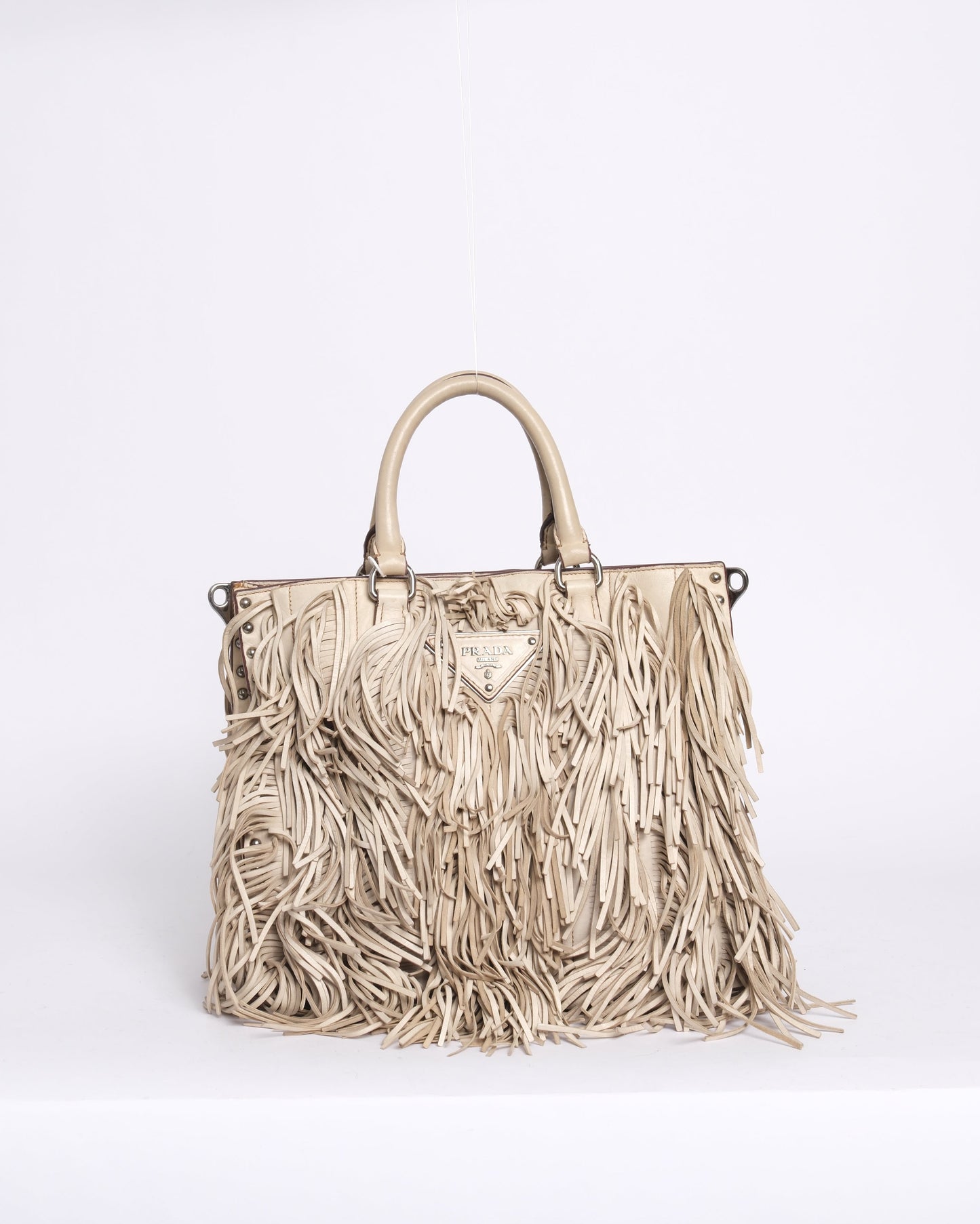 Prada Beige Fringe Shopper Tote Bag