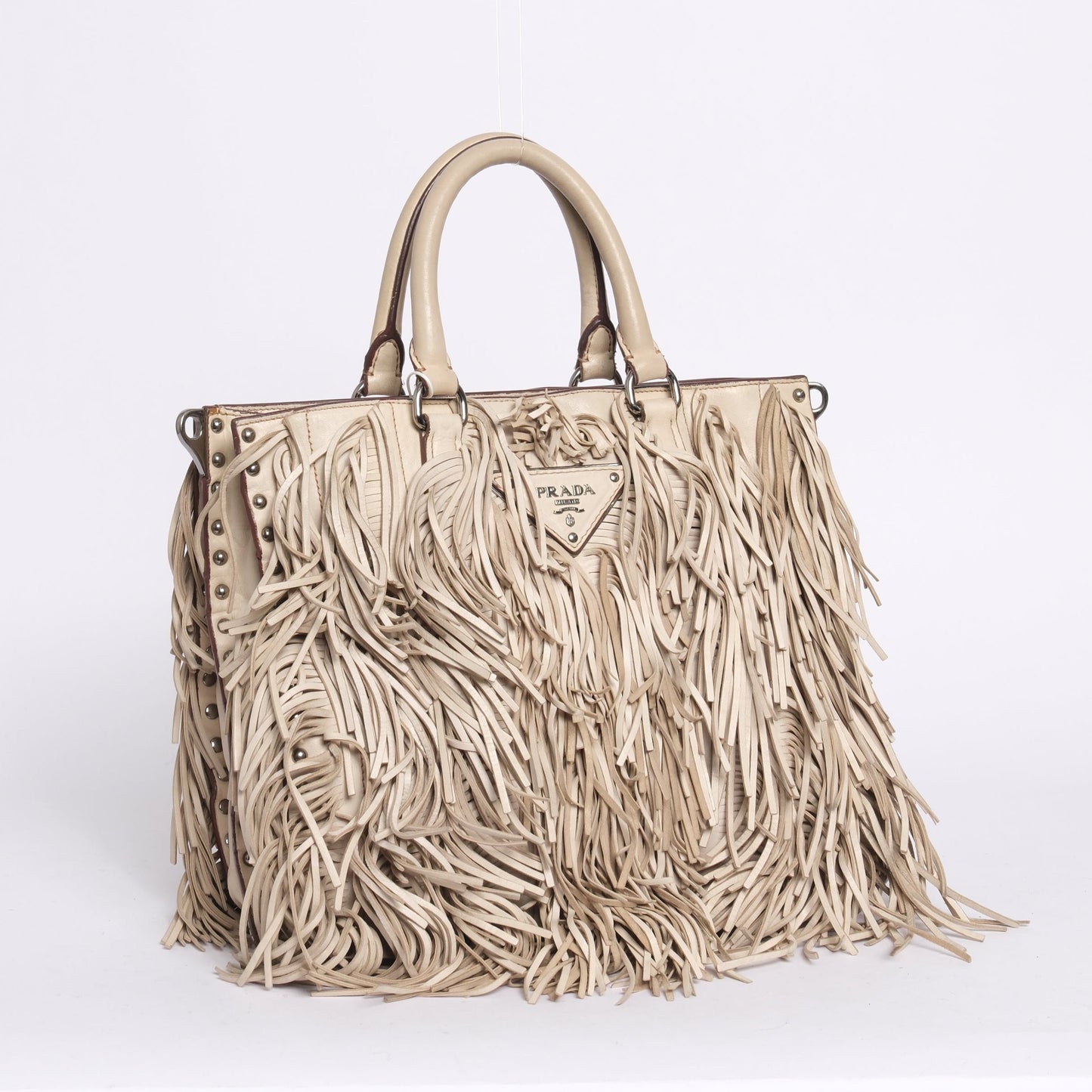 Prada Beige Fringe Shopper Tote Bag