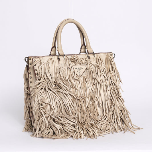 Prada Beige Fringe Shopper Tote Bag
