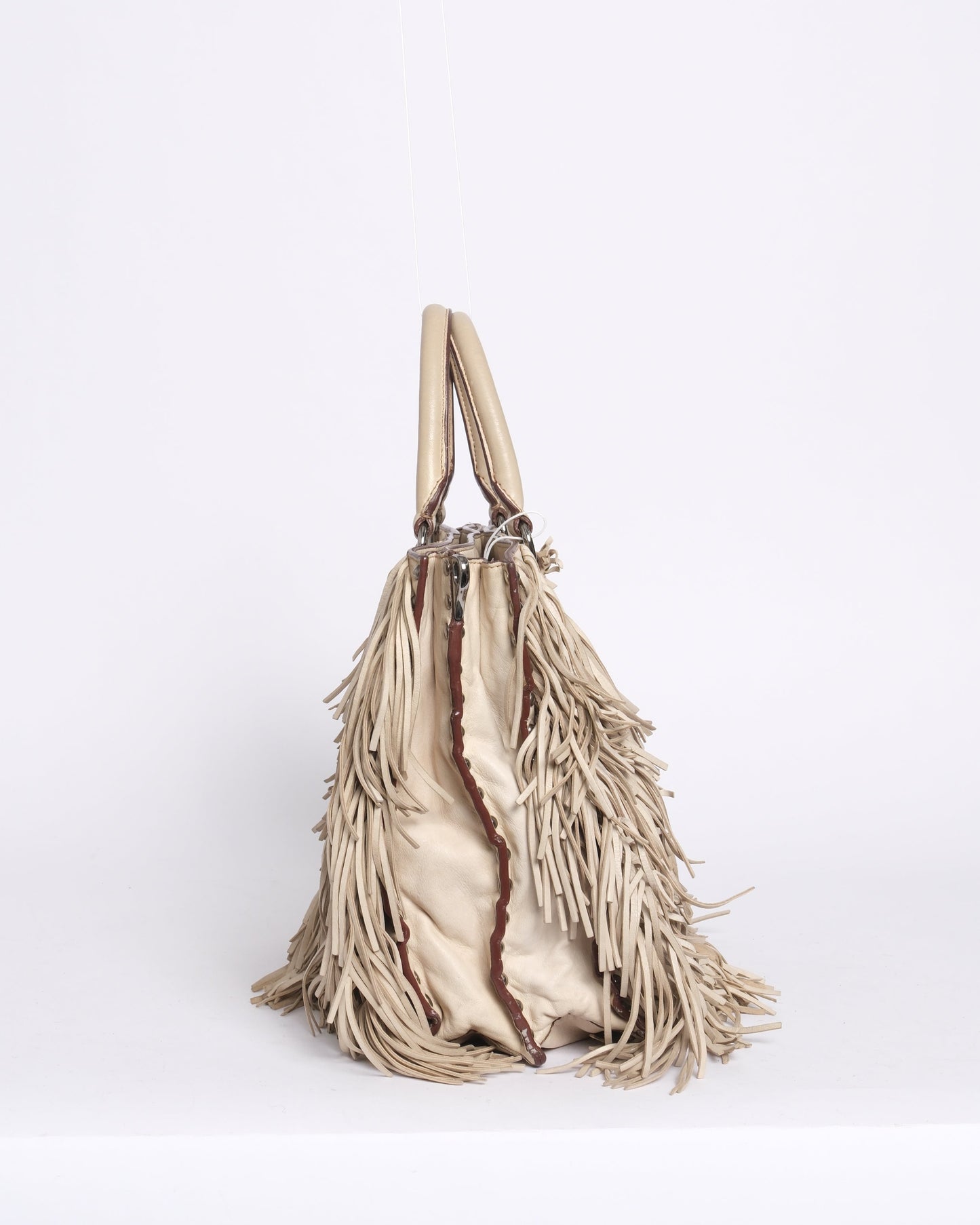 Prada Beige Fringe Shopper Tote Bag